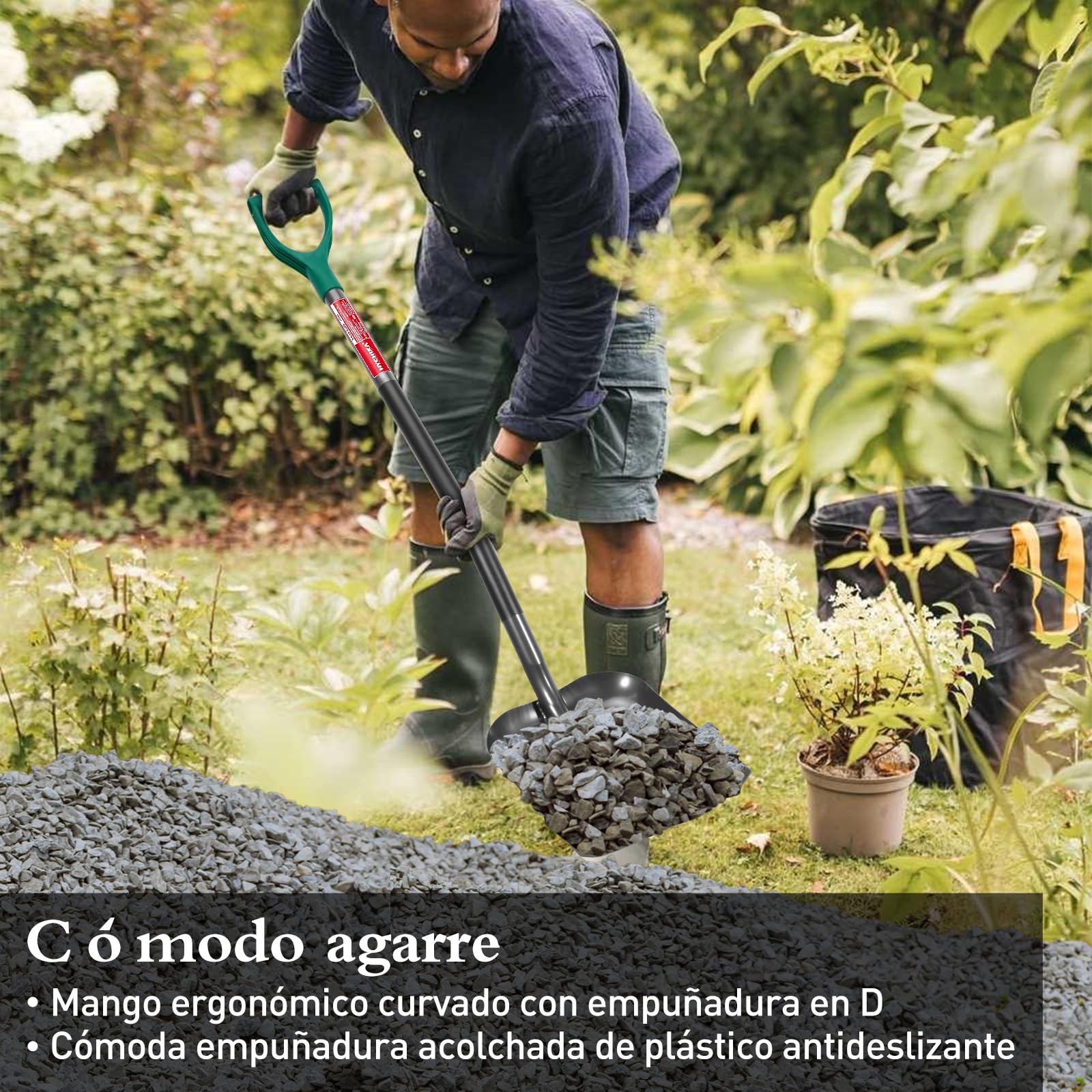 HYCHIKA Pala Jardineria Cuadrada, Pala Jardin,Acero Templado, Cómodo Mango Curvado en D, para Deshierbe, Plantas, Agricultur, Cavar
