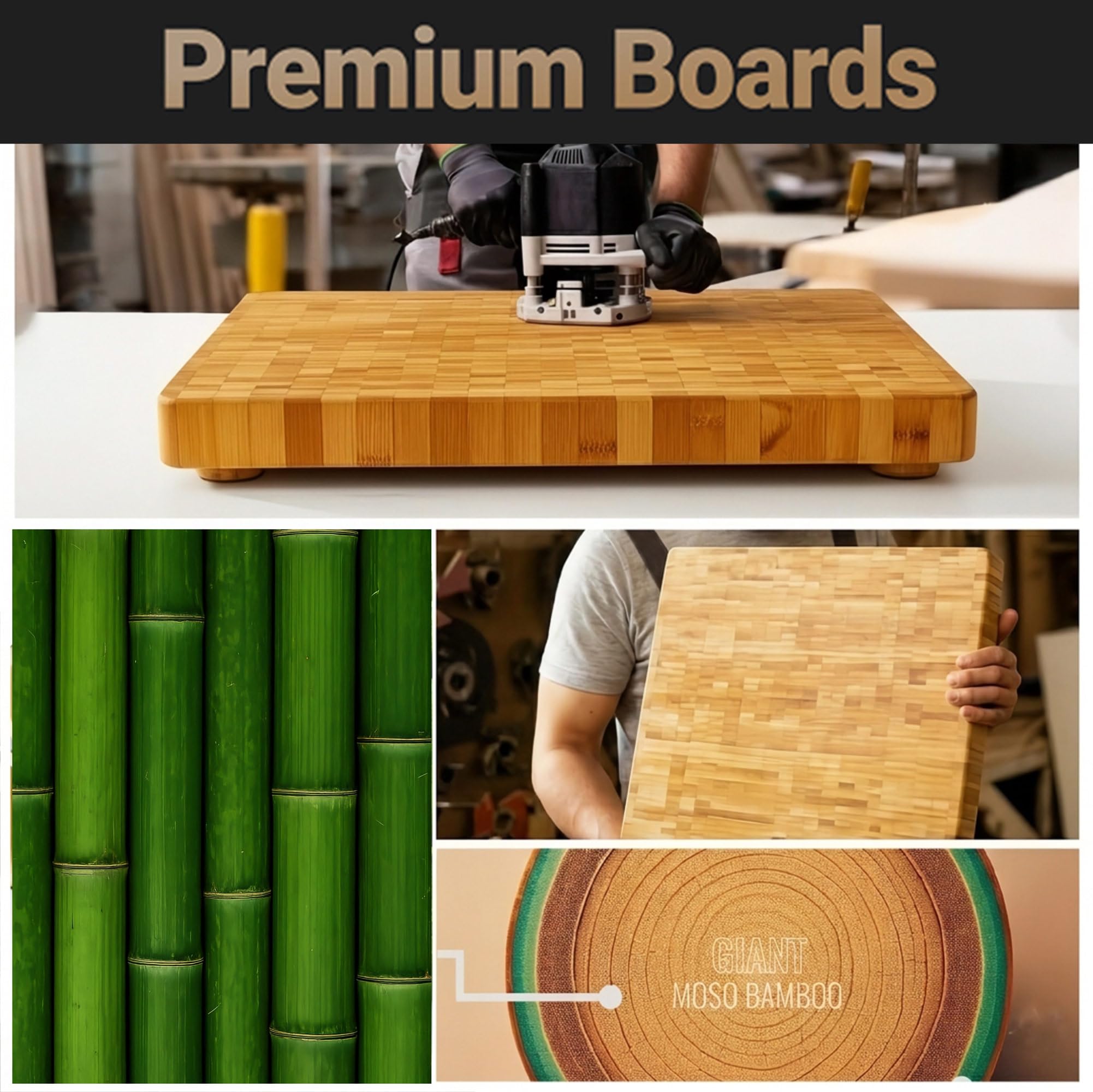 Deluxe Board XL, großes Profi-Schneidebrett aus massivem Bambusholz, 60 x 45 x 5 cm, 8.0 kg
