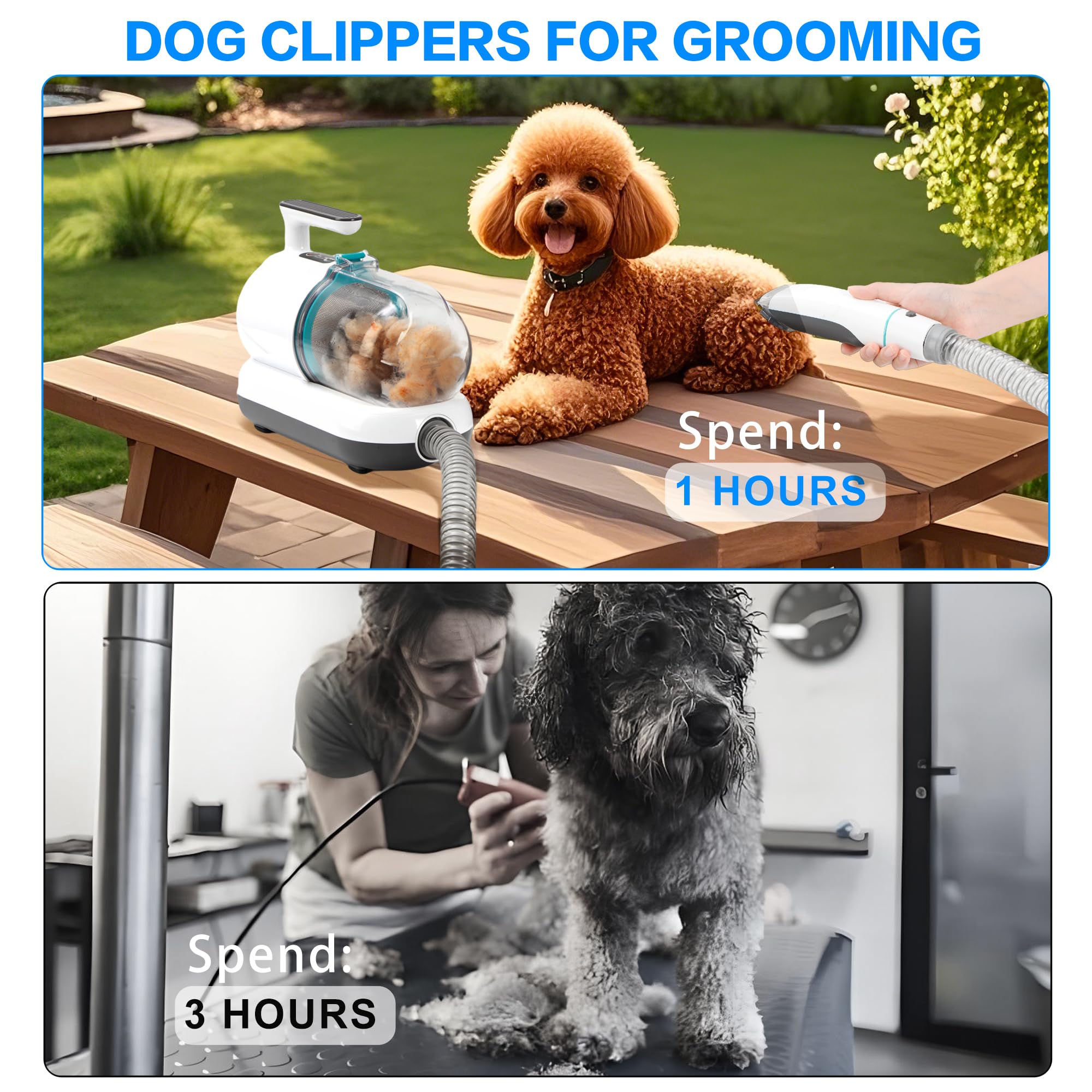 S7 P1 Pro - Kit de aseo para mascotas y succión al vacío 99% de pelo de mascotas, cortaúñas profesionales con 5 herramientas de aseo probadas para perros, gatos y otros animales (blanco)