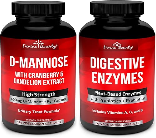 Divine Bounty Paquete de cápsulas de D-manosa y enzimas digestivas con probióticos