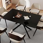 RYH Glass Dining Table for 4-6 People, 51.18 Inches Rectangular Glass Kitchen Table with Black Steel Legs, Modern Dining Room Table for Dinner Kitchen Dining Room (Black)