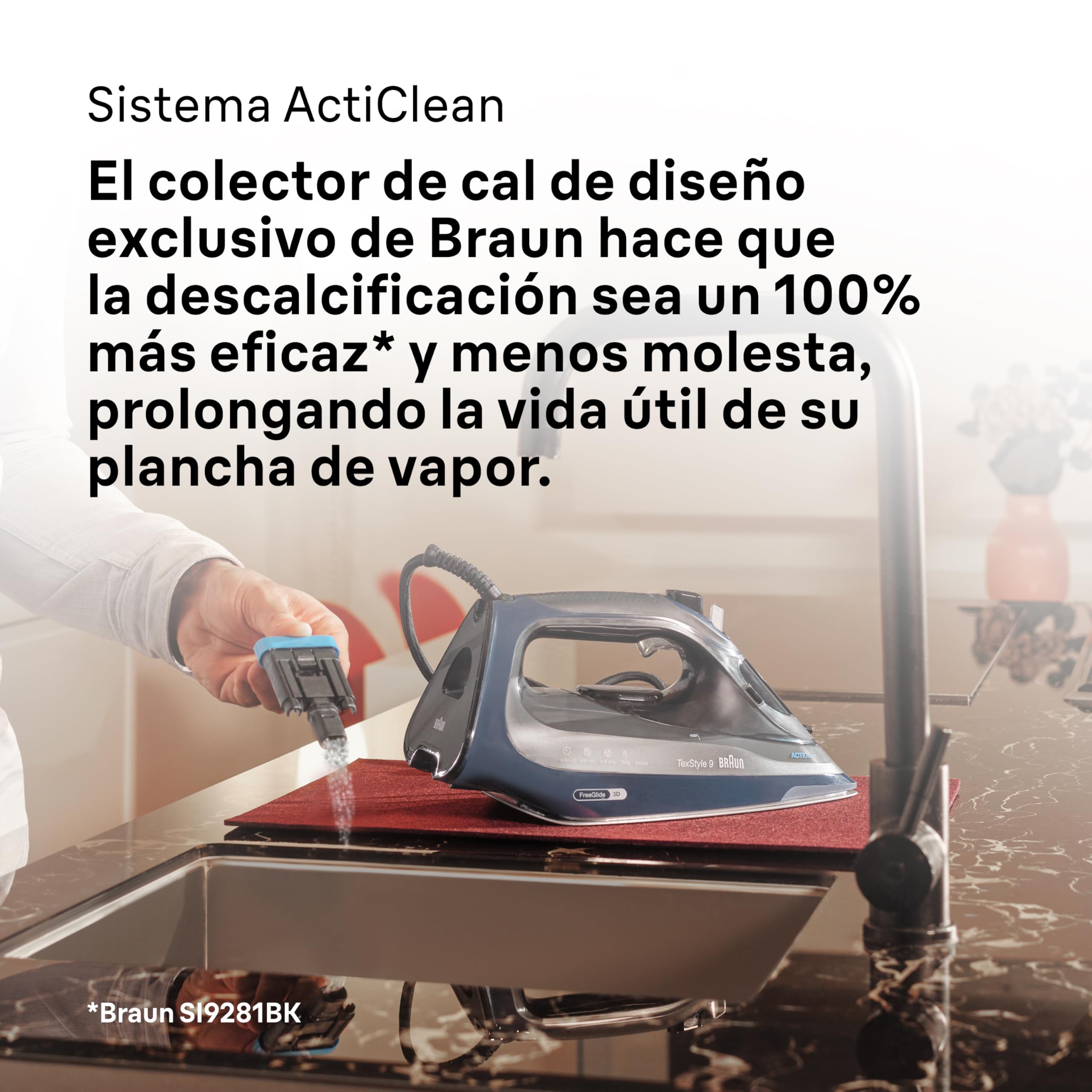 Braun TexStyle 9 SI9682 DB - Plancha de vapor con tecnología FreeGlide 3D, vapor vertical, función antigoteo, función de autolimpieza, orificio de llenado de 330 ml, 260 g/min, 3200 W, azul oscuro