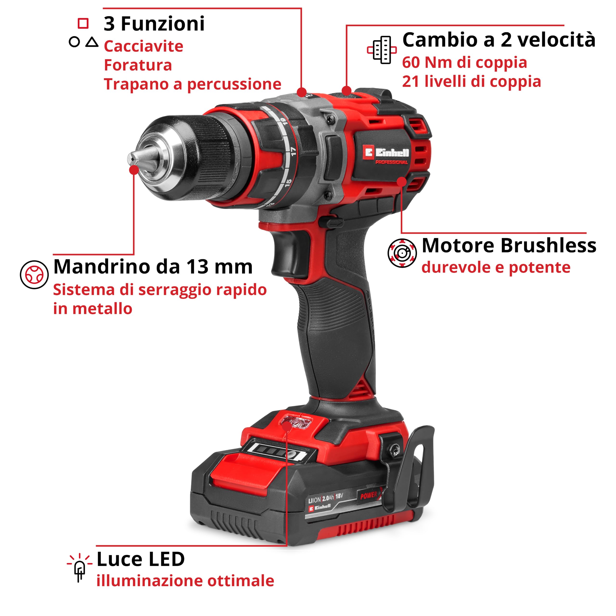 Einhell Professional Trapano a percussione batteria TP-CD 18/60 Li-i BL Set