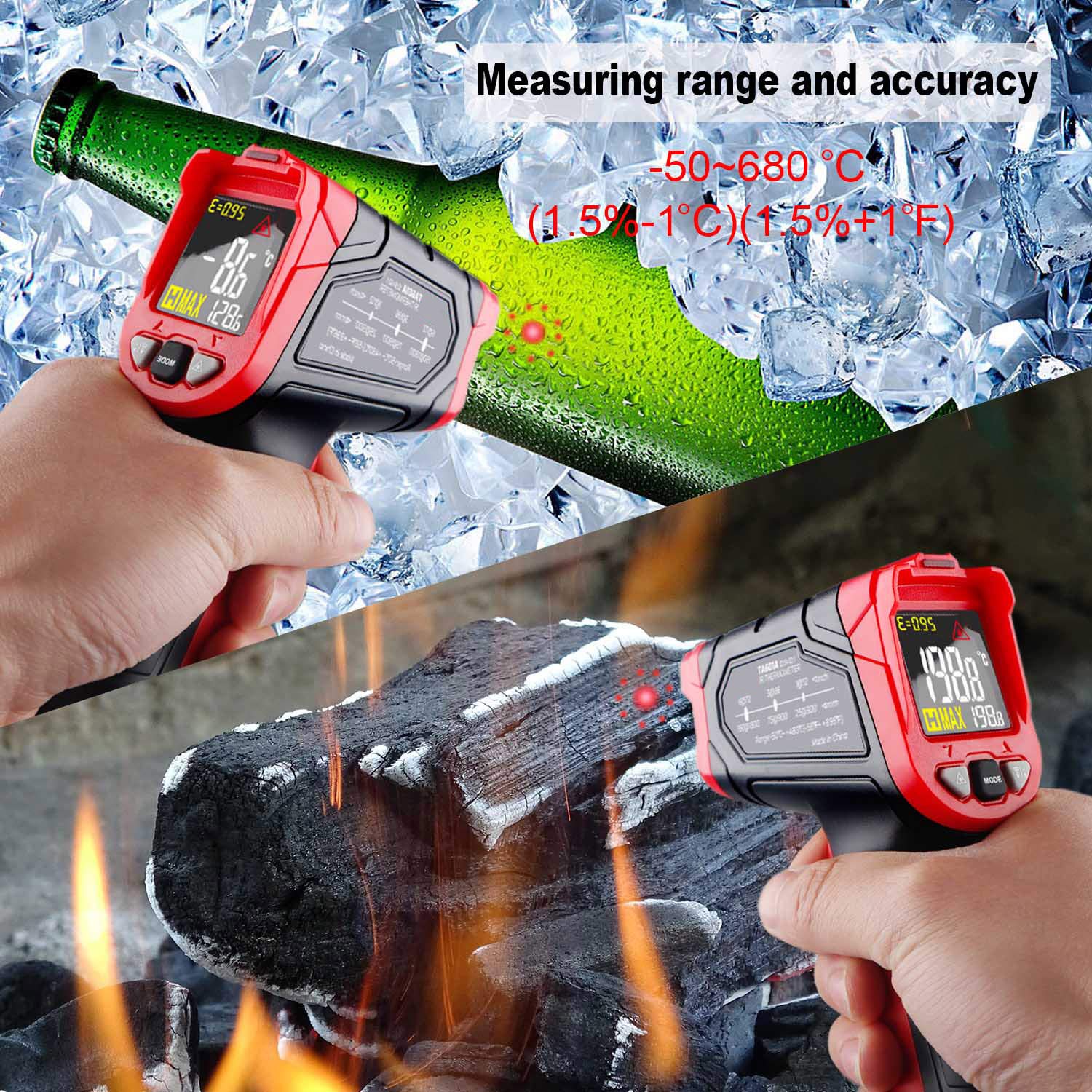 Generic Infrared Thermometer Gun Non Contact Digital Laser Temperature Gun -58℉~1256℉ (-50℃ ~ 680℃) Adjustable Emissivity for Kitchen Cooking BBQ Automotive Industrial(NOT for Human)