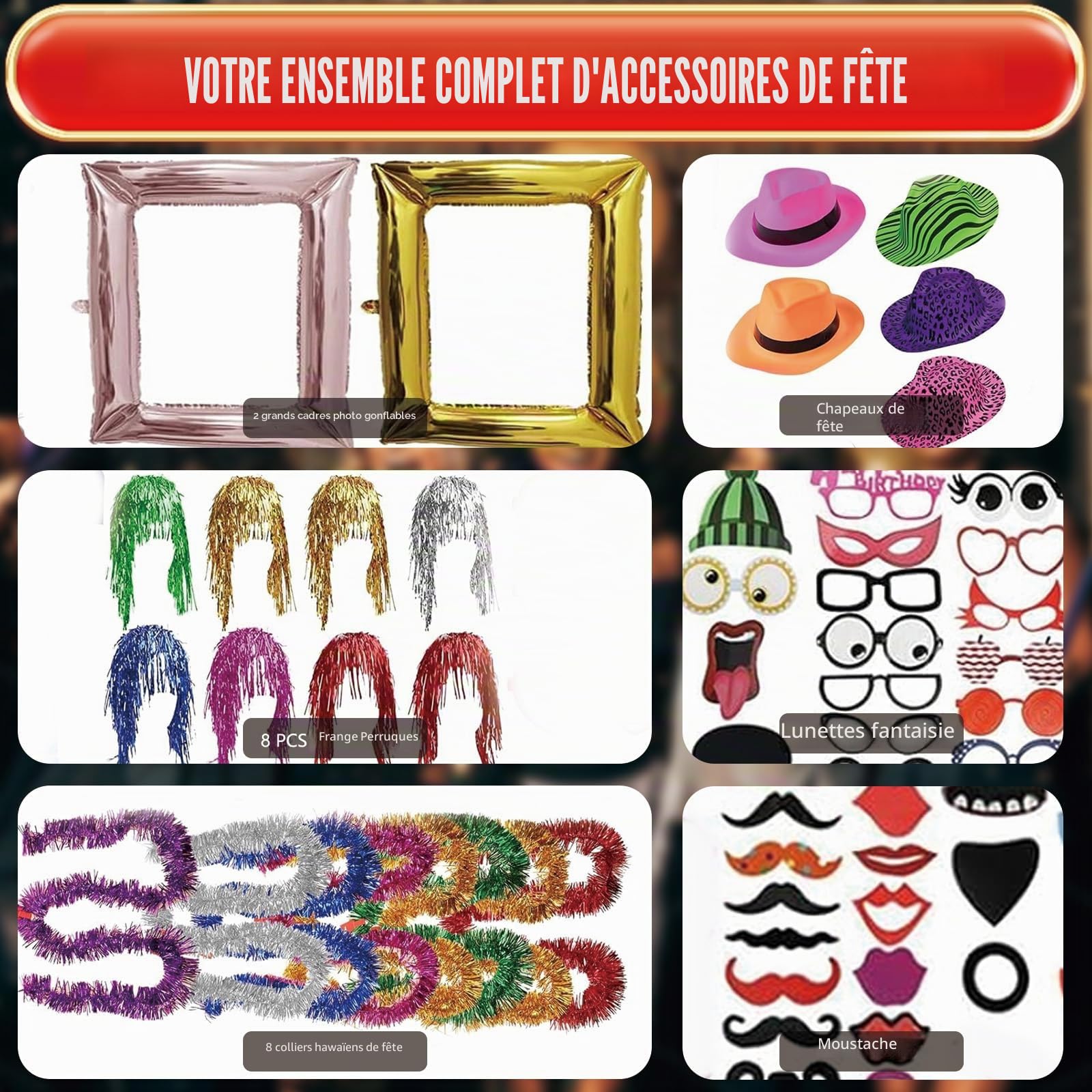 147pcs Accessoires De Cabine Photo,Kit de 147 Accessoires de Fête néon,chapeaux néon, perruques métallisées,lunettes d'obturation, boa colorés, accessoires de photomaton pour mariage, Halloween, Noël
