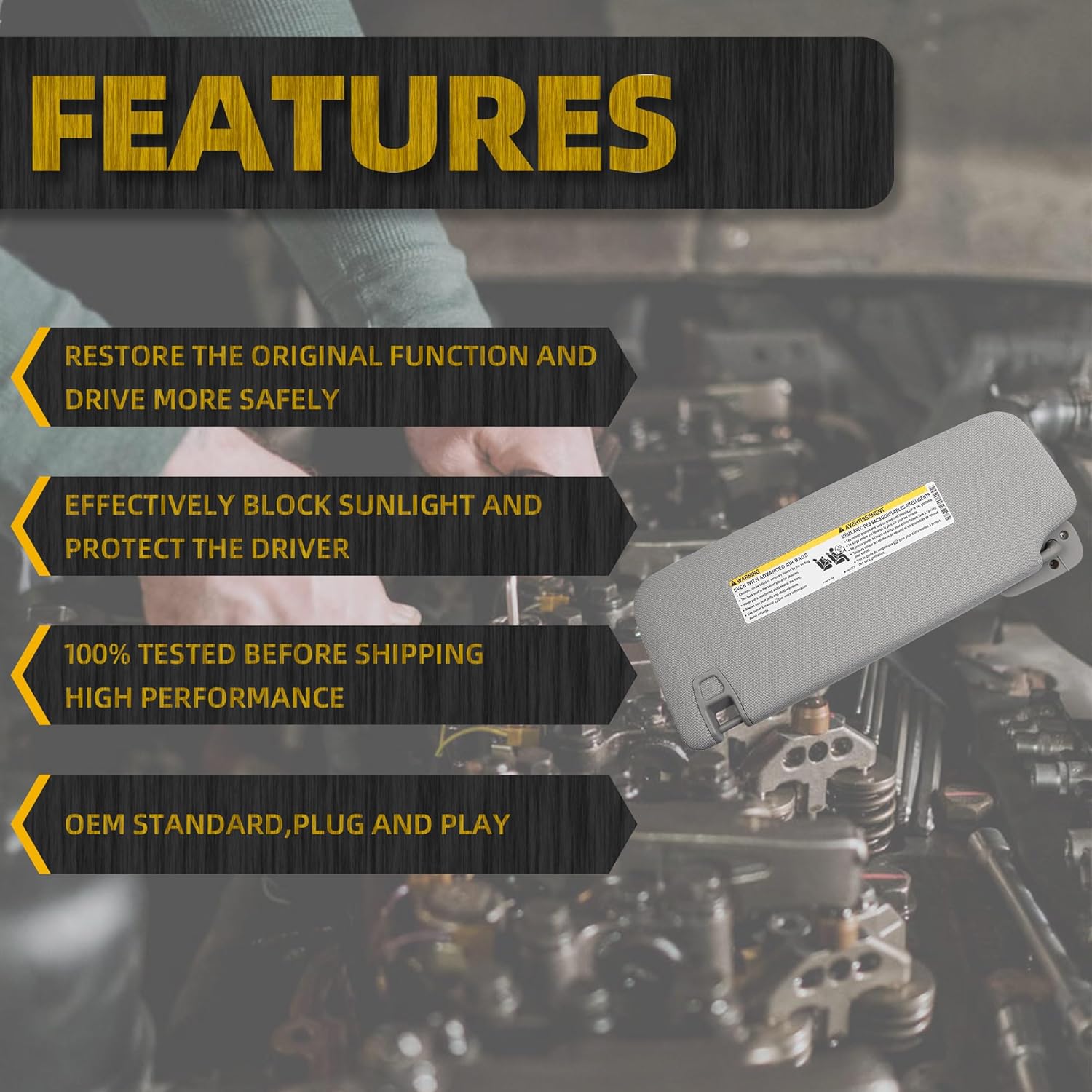 Dasbecan Right Passenger Side Sun Visor Compatible with 2015-2019 Cadillac Escalade, Chevrolet Silverado/Suburban/Tahoe, GMC Sierra/Yukon Sunvisor (Gray)