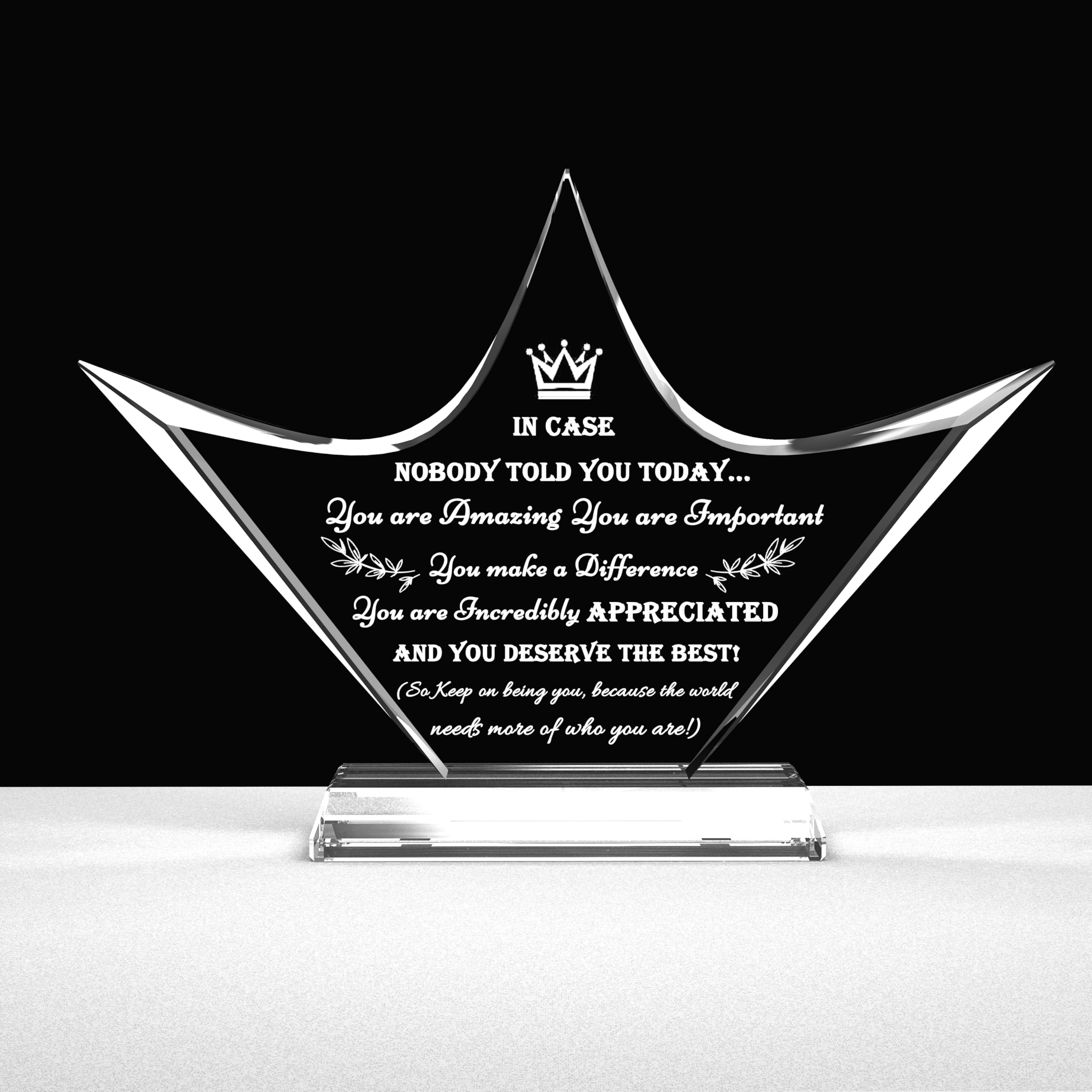 Qianwei Inspirational Gift Ideas - Crystal Crown Engraved Thank You Gifts for Women Men Friends - Appreciation Gifts for Coworker - Motivational Quote Clear Desk Sign Home Office Desk Decor