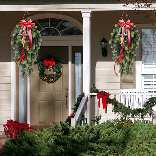 Miniatura 3 de RECUTMS Agujas de pino artificiales para colgar, plantas verdes, púas de pino de vegetación falsas para exteriores, plantas sintéticas para colgar