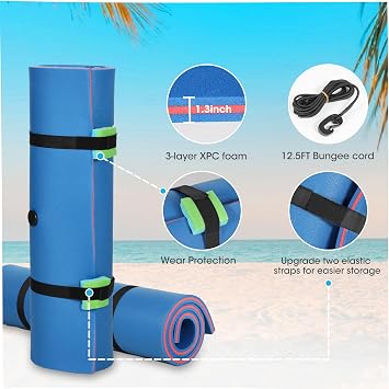 Betterland 6/9/12/18 Ft Floating Water Mat, Lily Pad,3 Layers XPE Foam for Beach, Ocean, Recreation and Relaxing Lily Mat, Roll-Up Floating Pad for Pool Float for Party (Blue/Yellow)