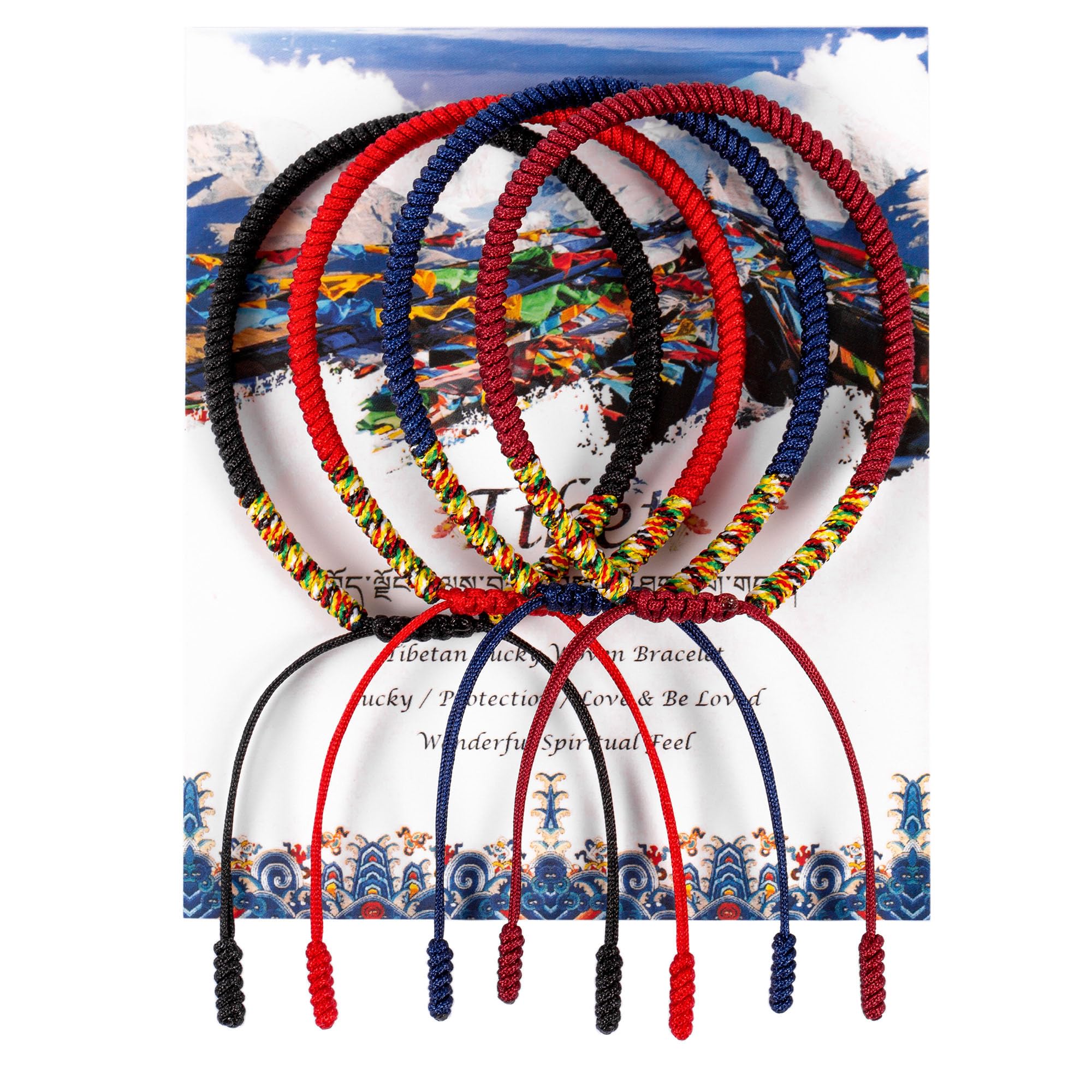 ASEWIHA Tibetan Lucky Red String Woven Bracelet for Protection Men Women Good Luck Red Thread Bracelet Handmade Knots Red Black Cord Rope Bracelet