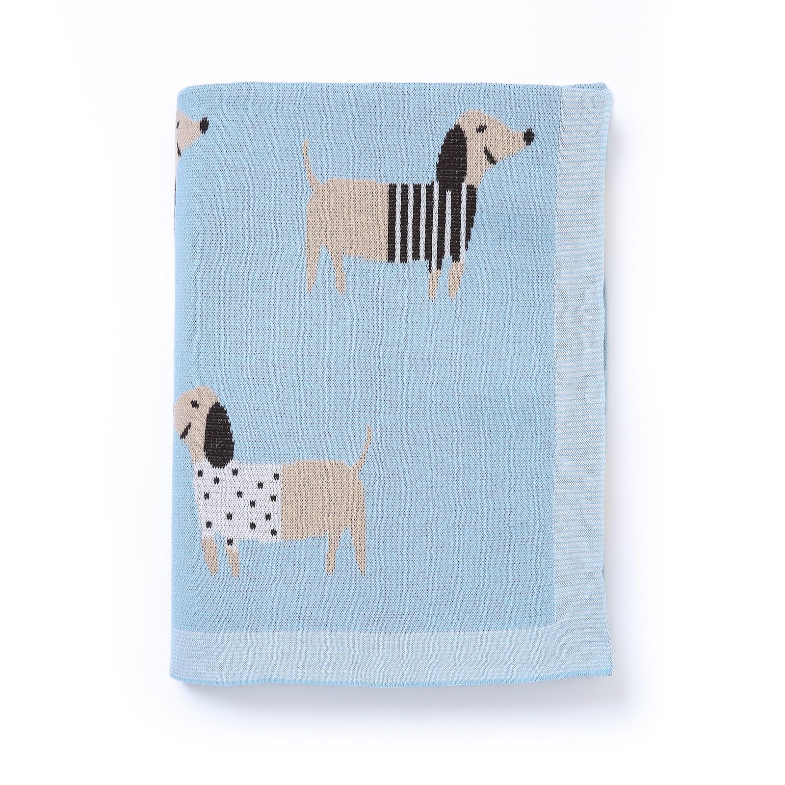 Loyfoky Baby Blanket 100% Cotton Dachshund Puppy Dog Breathable Receiving Swaddle Blankets for Newborns Boy Girl Blue 40x30in - Image 2
