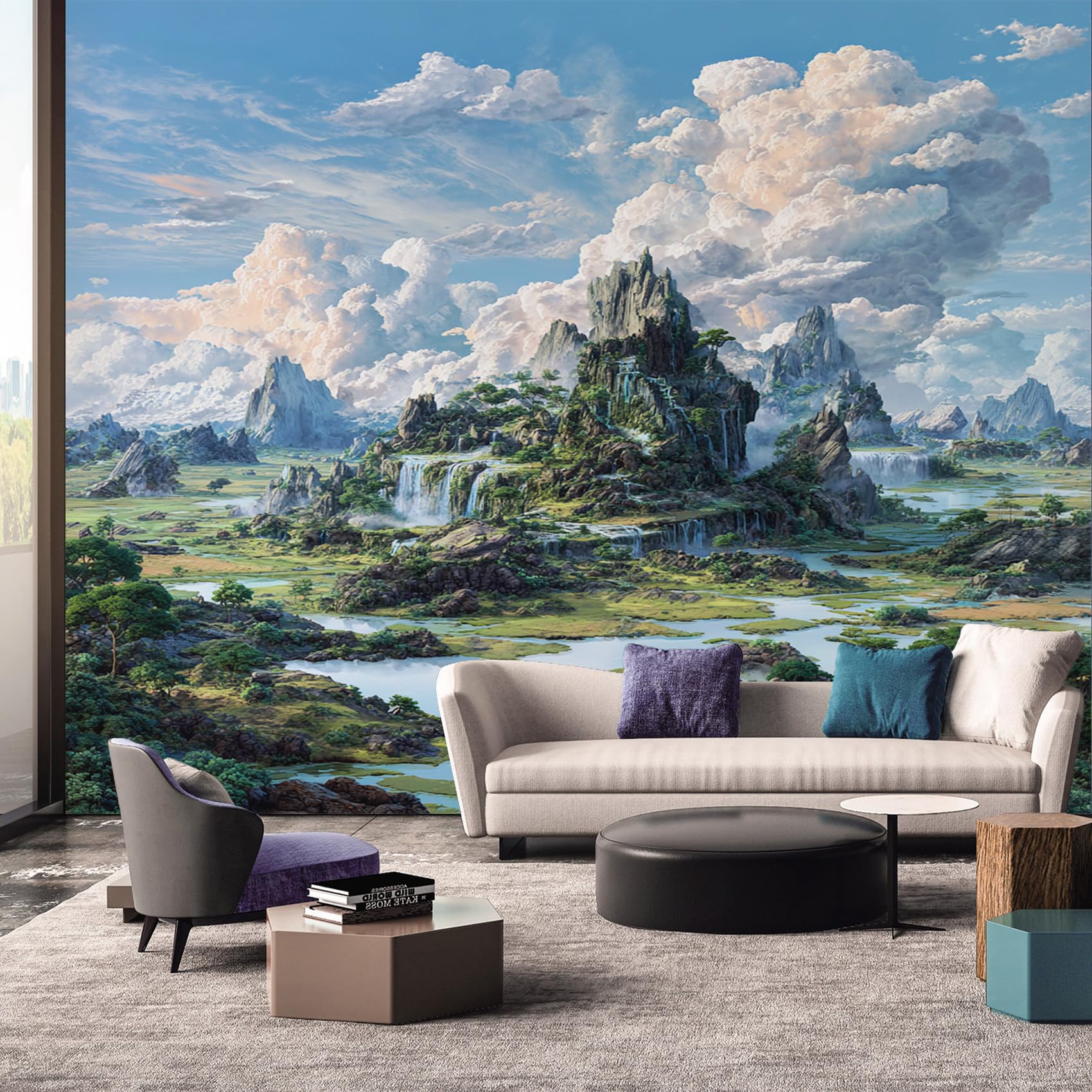 Landscape Wallpaper, Scenery Fantasy 3D Mural Wallpaper, Landscape Room Decor Wall Art for Living Room Bedroom Kitchen 150L x 100W cm