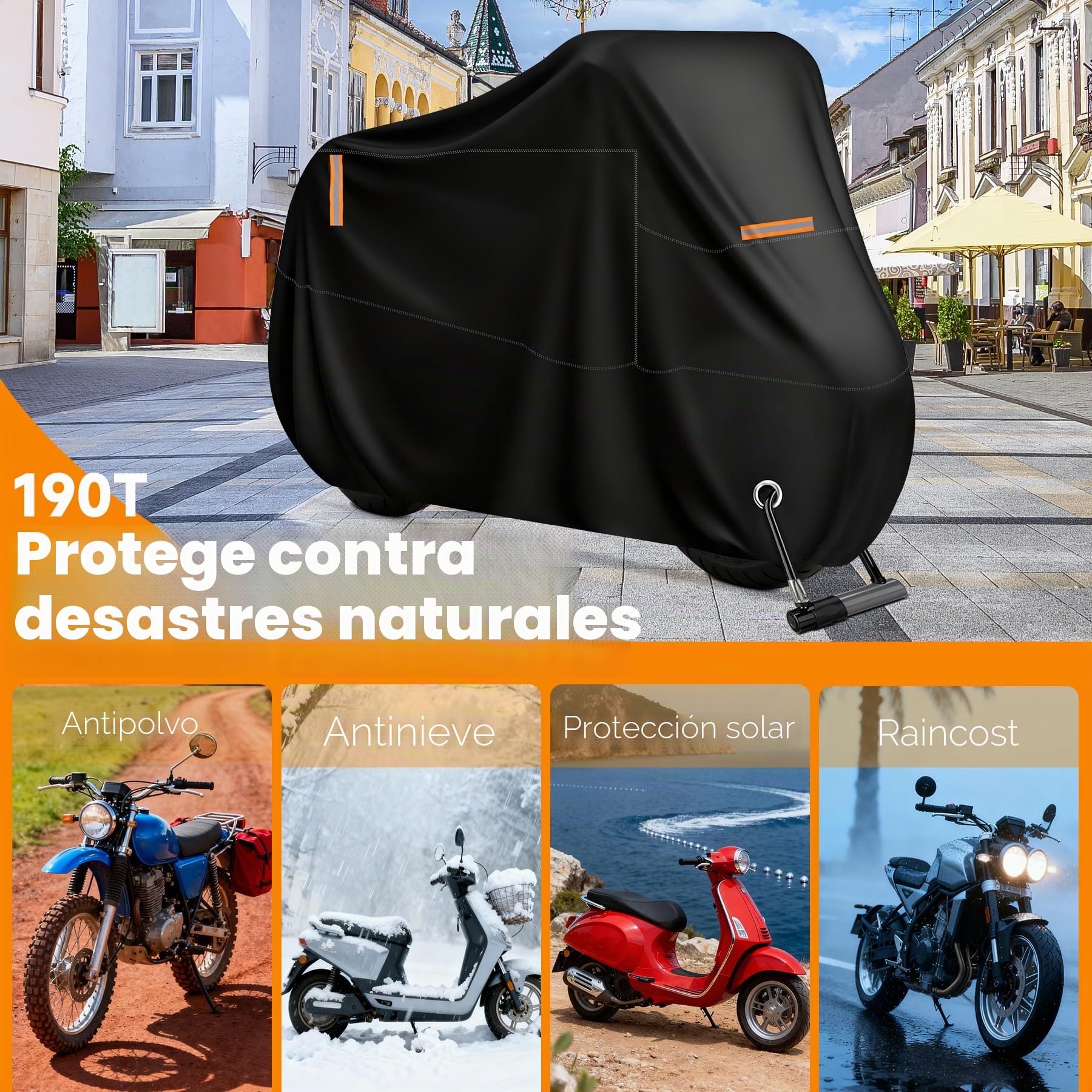 Funda para Moto Scooter, Cubierta de Moto Impermeable Protección Outdoor&Indoor, Funda Motocicleta Bicicletas a Prueba de Sol Lluvia Polvo Viento Nieve Excremento de Pájaro, XXL, 245x105x125cm