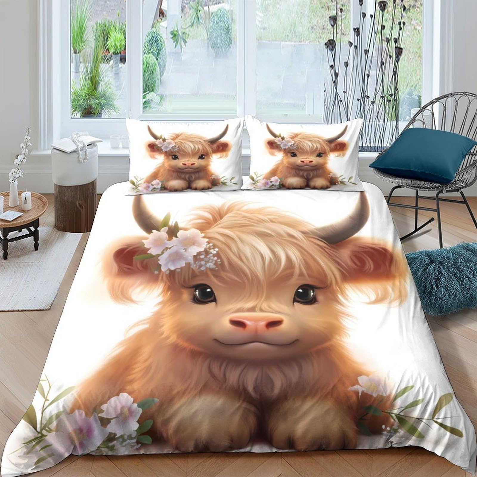 Ctjqhvkz Style-6 3D Printed Highland Cow Fitted Sheet Microfiber Soft Decorative Cartoon Cattle Mattress Cover For Bedroom Home Decor Single（135X200cm）