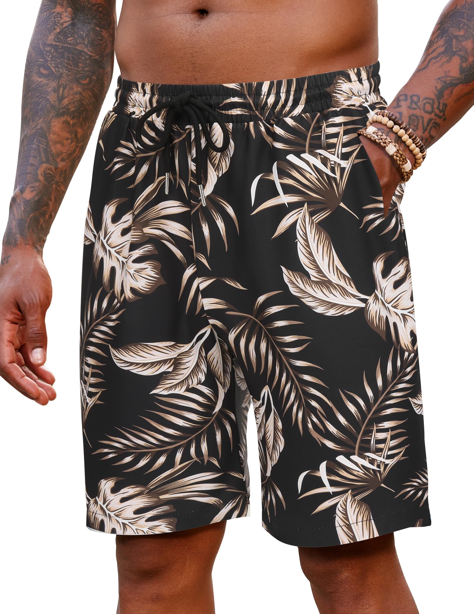 COOFANDY Kurze Hosen Herren Strandshorts Hawaii Shorts Herrenshorts Regular Fit Sommer Freizeitshorts mit Gummizug und Taschen