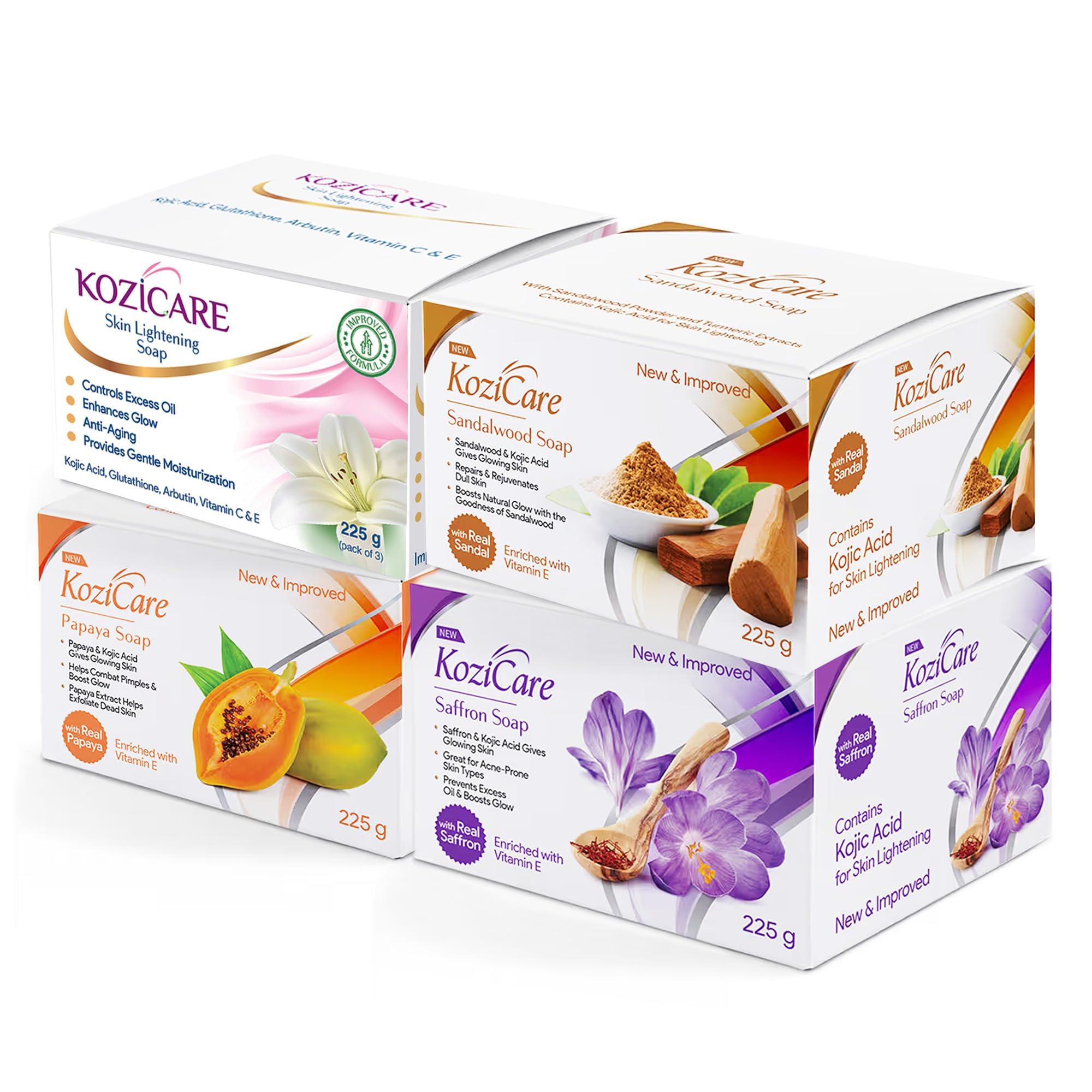 HealthVit Kozicare Skin Lightening Soap Combo - Enriched with Kojic Acid, Papaya, Sandalwood, Saffron, Vitamin C, Arbutin & Glutathione| for Acne Prone, Excess Oil, Glow and Sunscreen Protection