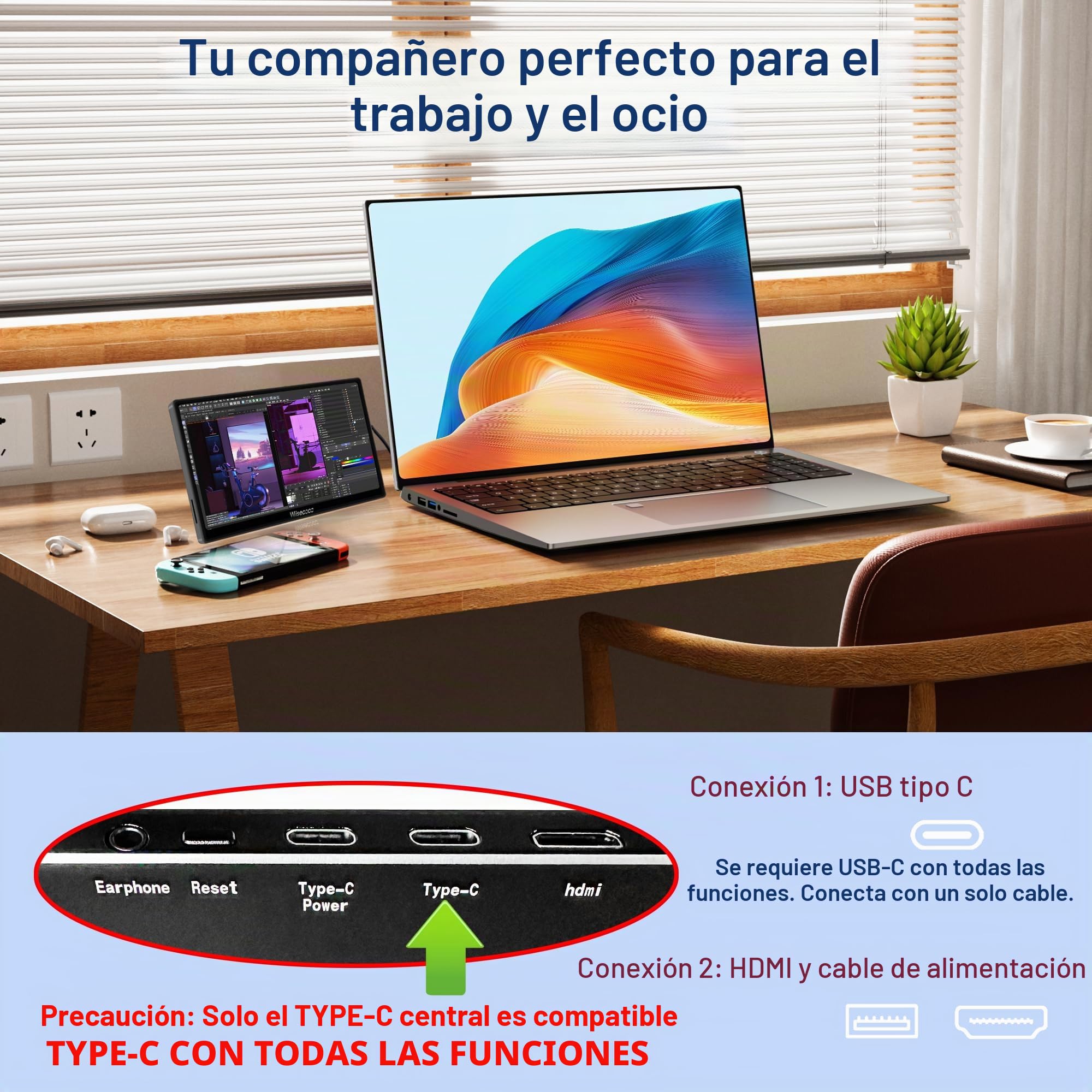 wisecoco 7 Pulgadas Mini Monitor Táctil para Switch 1 Juegos Dos Jugadores