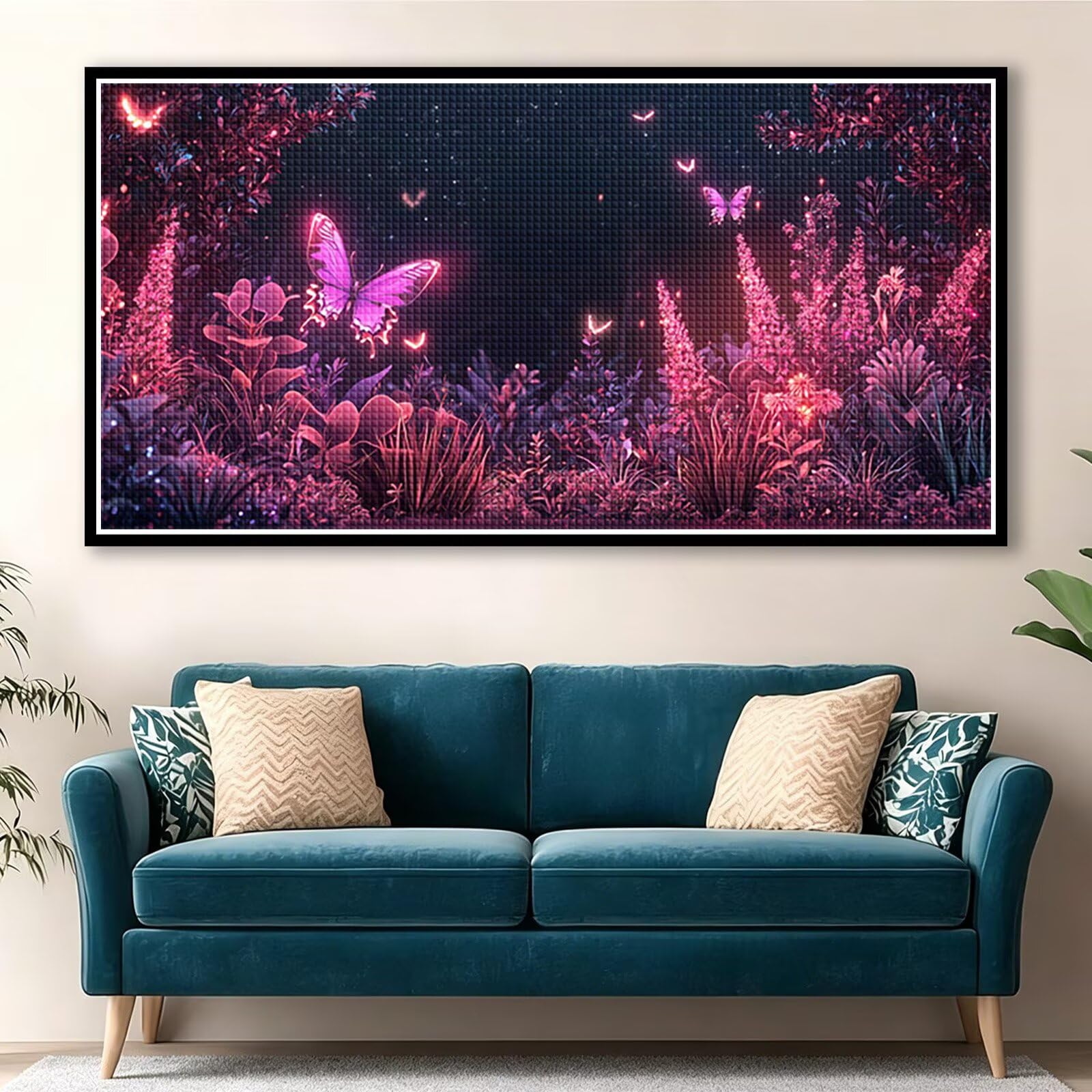 Diamond Painting Schmetterling Diamant Painting Bilder Erwachsene Landschaft, DIY Set Erwachsene Crystal Art, 5D Diamond Art Viereckige Steine Stickerei Kreuzstich für Zimmer Deko 160x80cm 0J-976