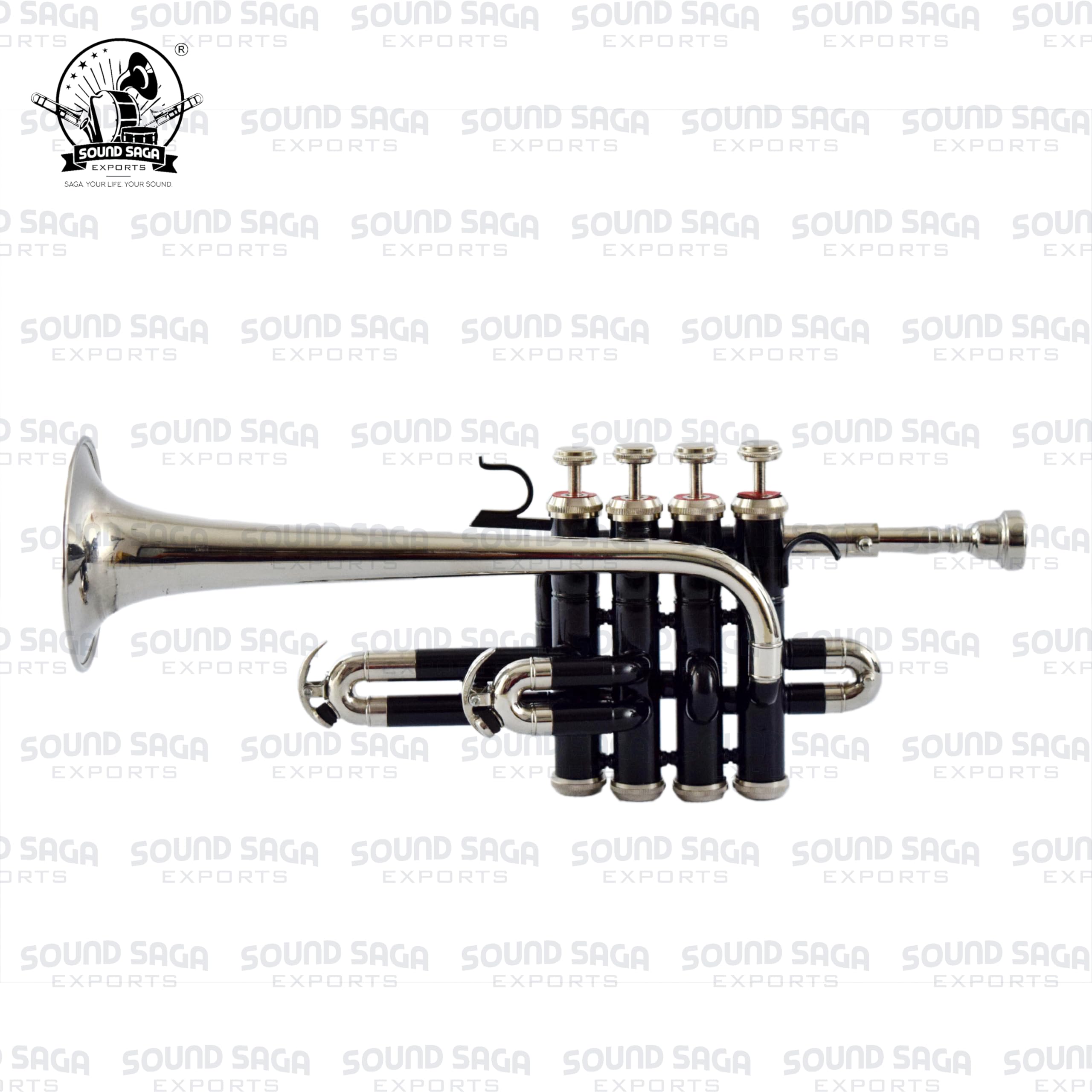 Piccolo Bb Pitch Trumpet Including Mouthpiece and Carry Case (Black Silver)