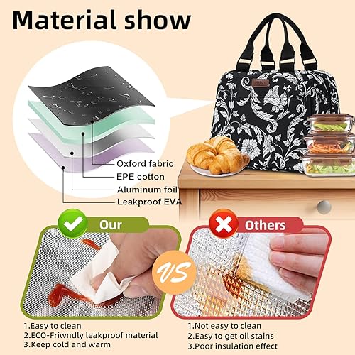 Miniatura 4 de PBRO Bolsa de almuerzo aislada grande de apertura ancha para mujer bonita bolsa de almuerzo portátil reutilizable con cinturón de hombro ajustable