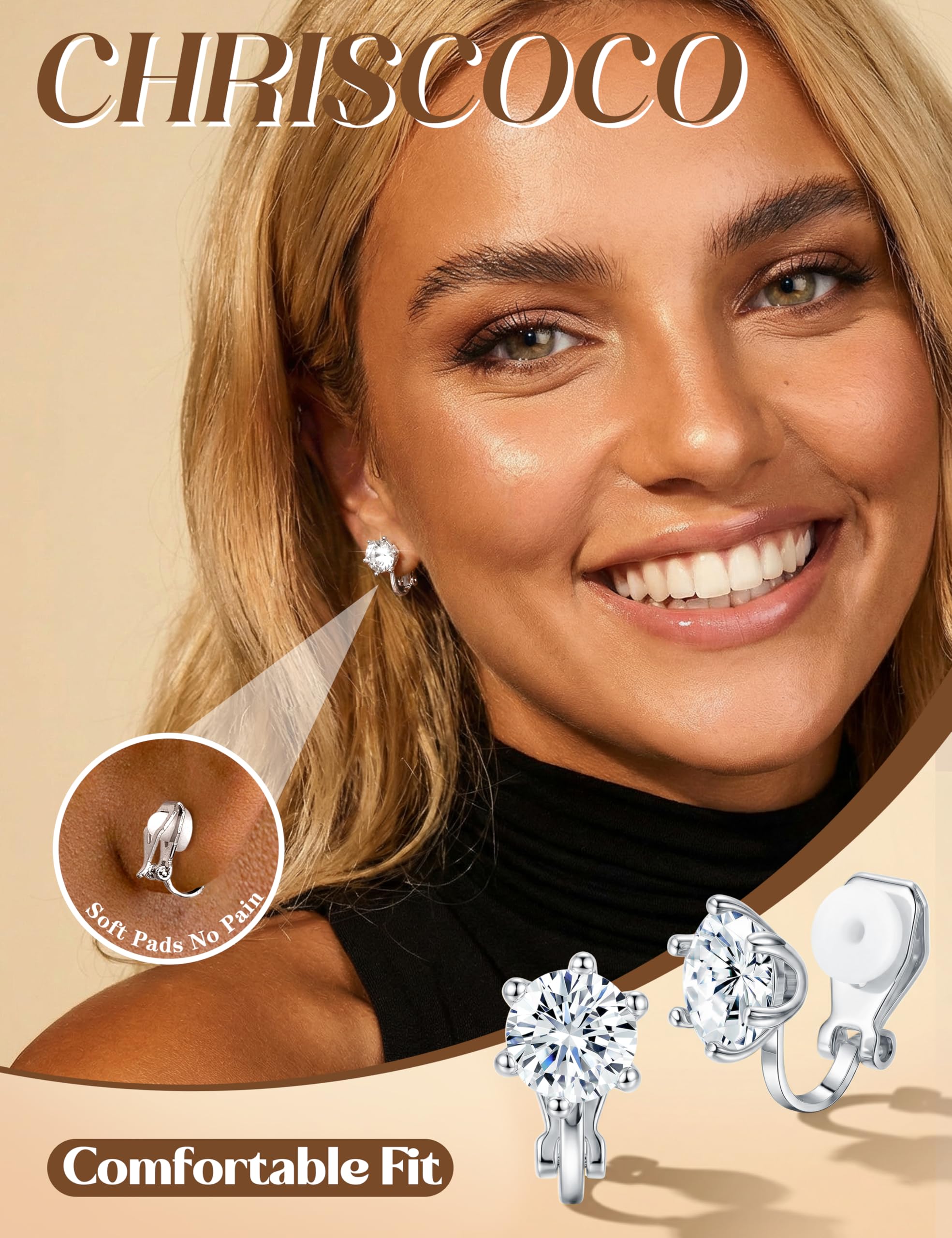 Orecchini a Clip per Donna Orecchini a Clip placcati Oro 14K Non forati CZ Perla Nodo Torsione Grosso Cerchio Orecchini a Clip Set Orecchini ipoallergenici Finti