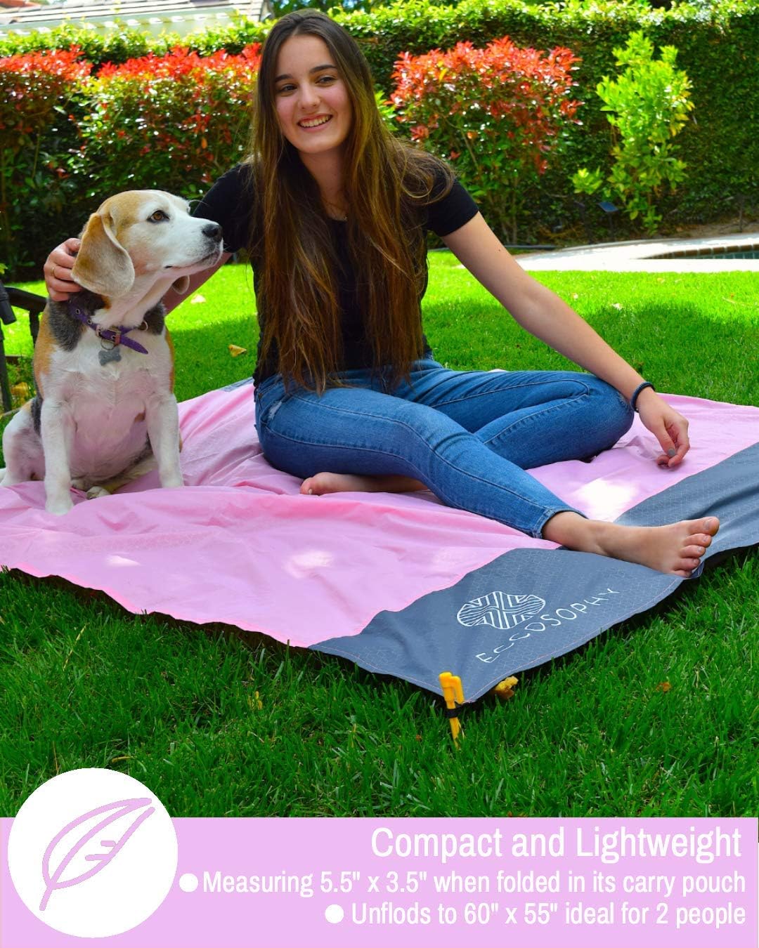 ECCOSOPHY Large 71x35 inch Sand Free Microfiber Beach Towel and Waterproof Beach Blanket 60x55 inches.