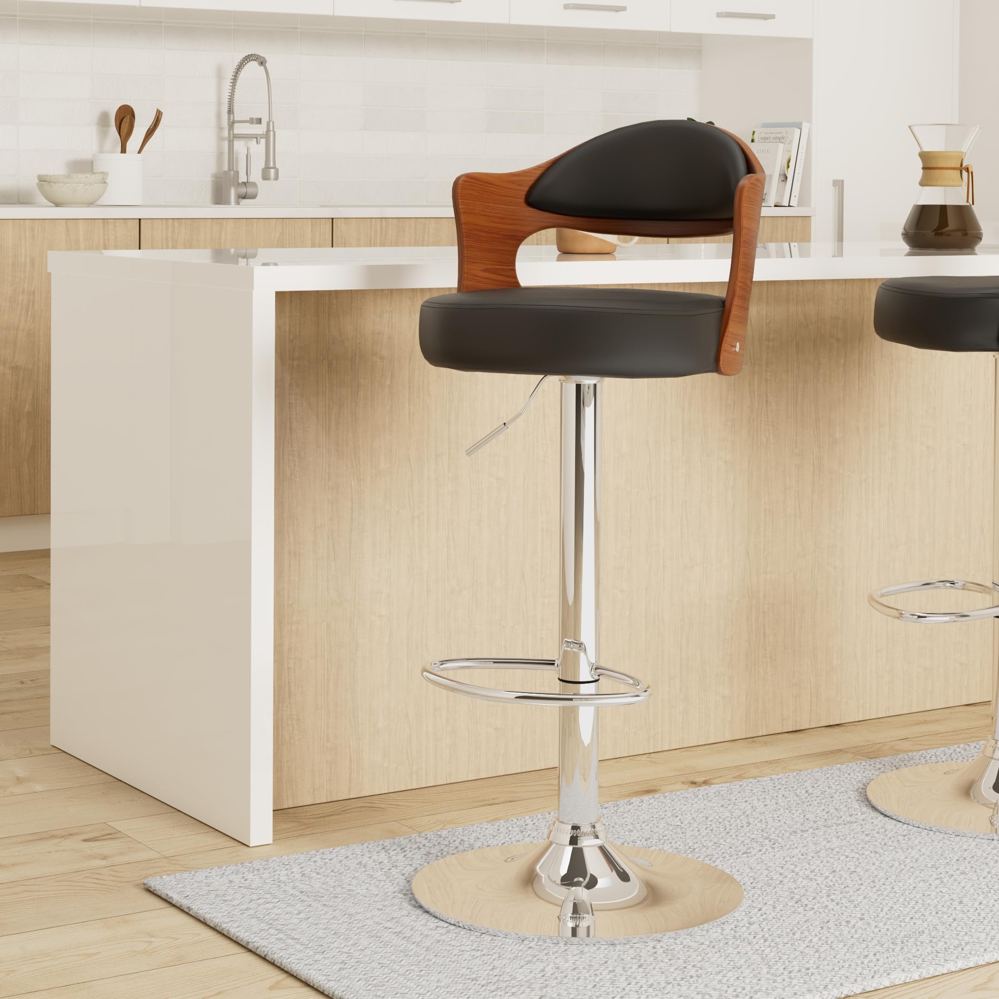 Menzzo Russel – Set di 2 sedie da bar poliuretano/legno nocciola/Nero 46 x 44 x 88 cm