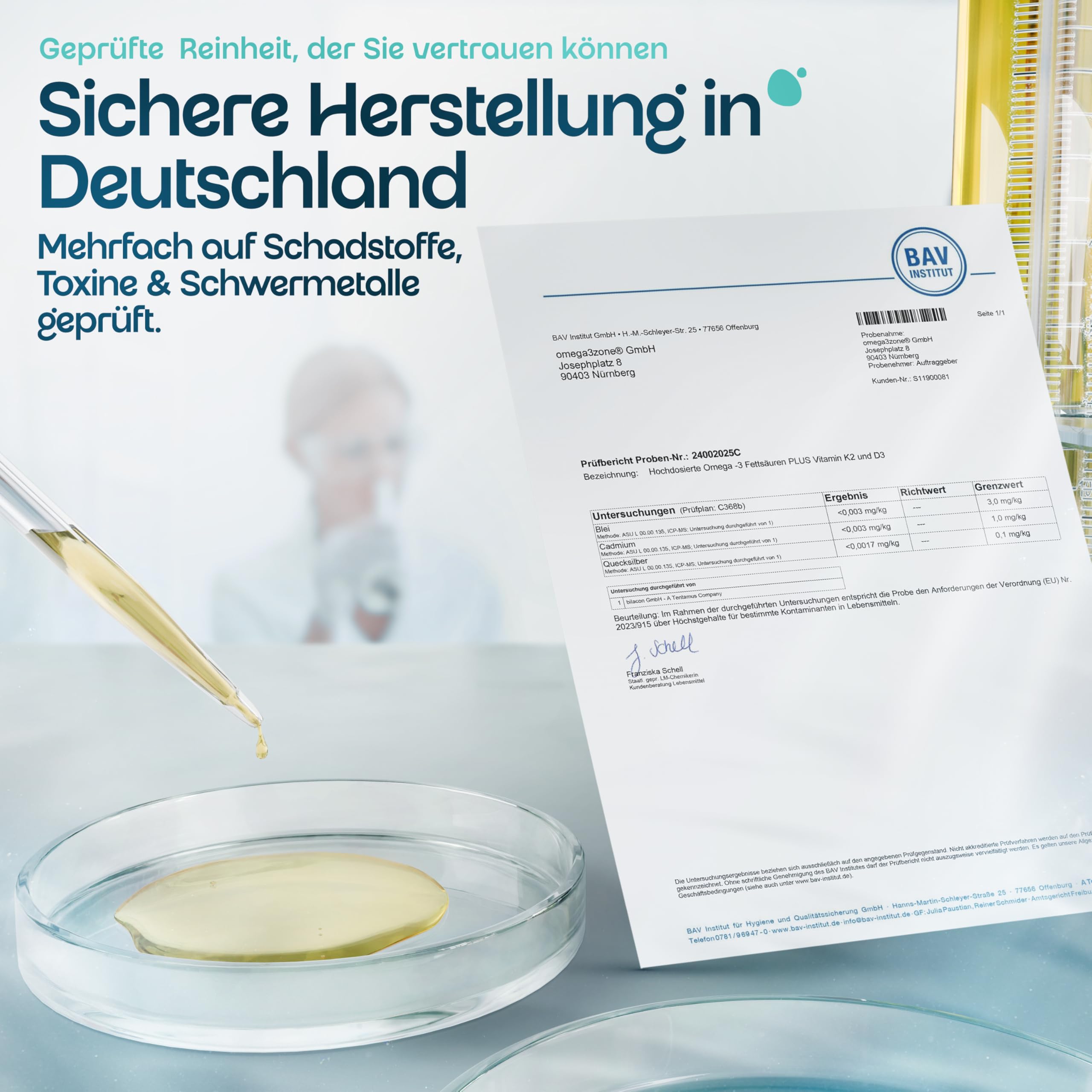 omega3zone Omega 3 Öl mit Vitamin D3 K2 | Deutsche Qualität | Zitrone | 3 in 1 | Hochdosiert mit 3.000 mg EPA und DHA, Vitamin D3 und All Trans MK7 K2Vital® | Zitronen-Geschmack ohne Aufstoßen
