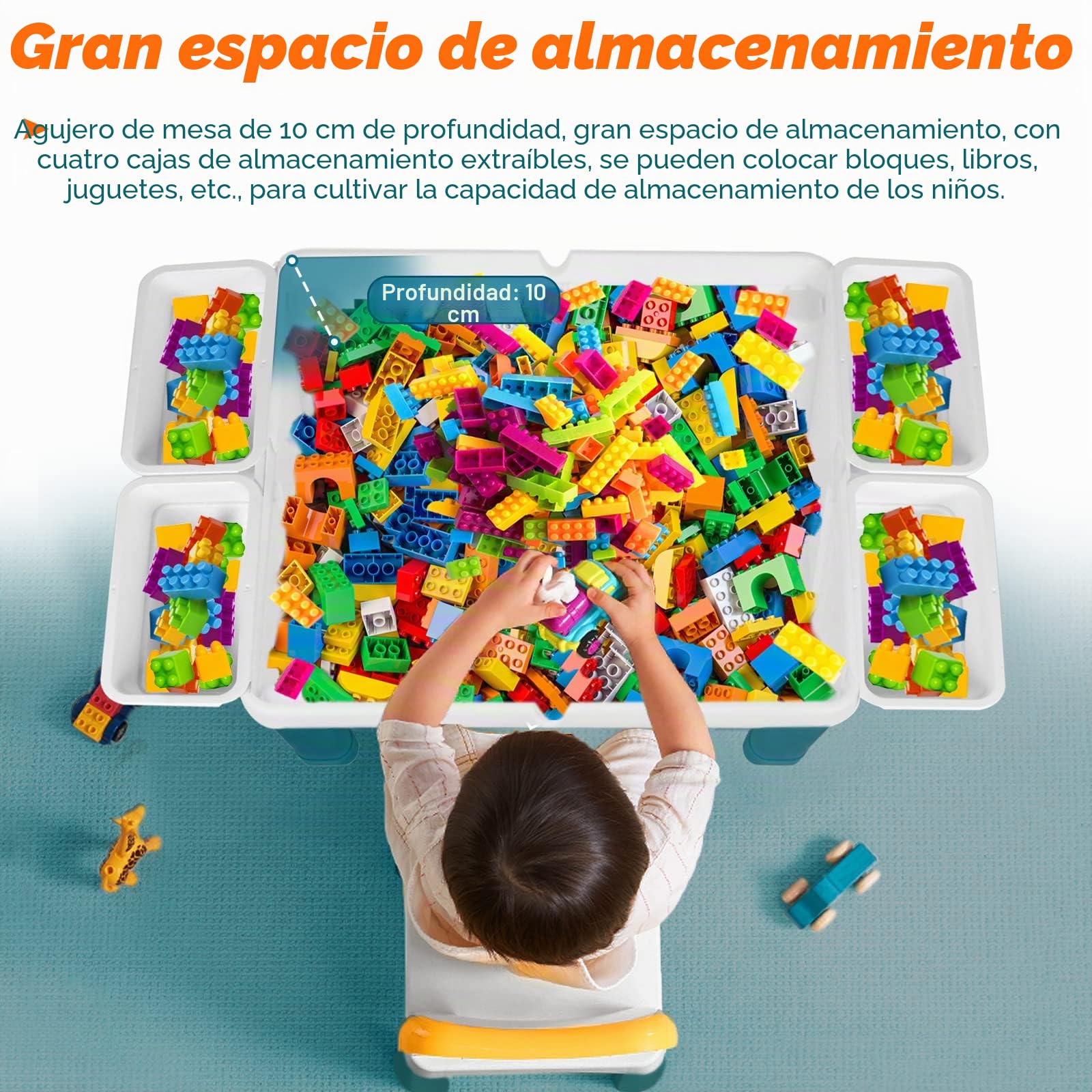 Aufun Juego de mesa y sillas de altura ajustable para niños,6 en 1, mesa de juego de bloques de construcción,juego de bloques de construcción multifuncional grande con bloques de 163 piezas,2 sillas