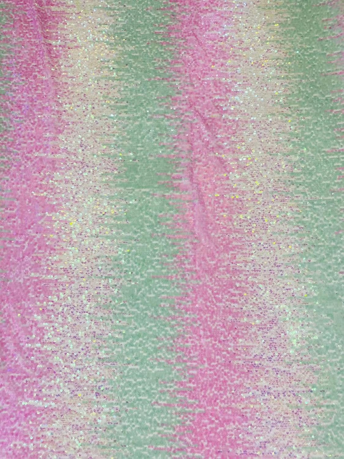 Mesh Wave Pattern Sequin Embroidered Lace Fabric with Colorful Net Base (绿粉款)