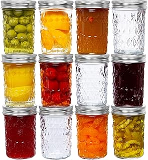 8 Oz Mason Jars Glass Regular Mouth Canning Jars with Airtight Lids & Band, Quilted Crystal Jelly Jars for Jams, Food Stor...