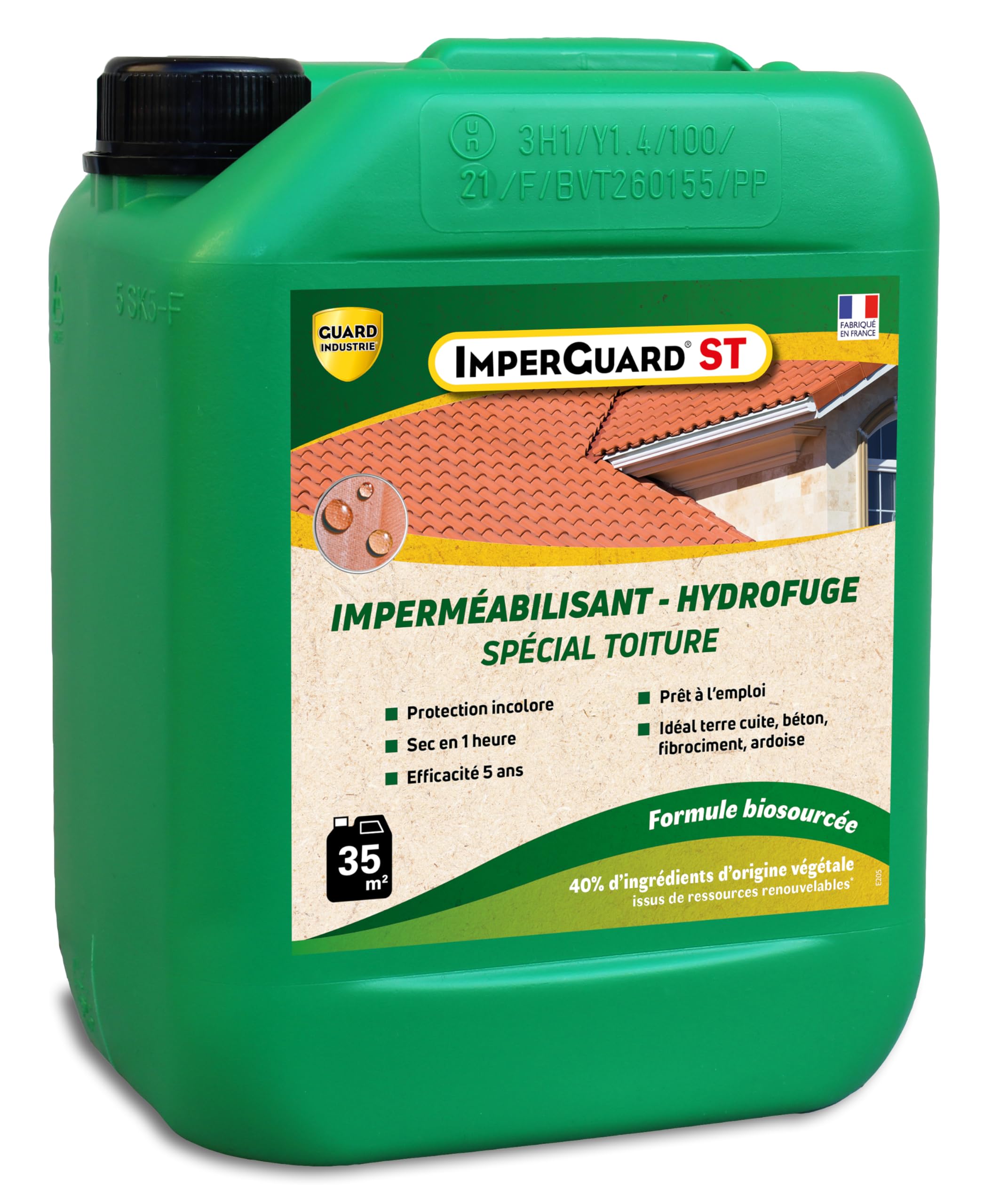 Imperméabilisant Toit Incolore Haute Performance –ImperGuard Spécial Toit-​Toute Tuile-​5 ans-​Sec 30 min -​5L-​50 m2