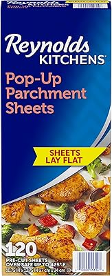 Reynolds Kitchens Pop-Up Parchment Paper Sheets, 10.7x13.6 Inch, 120 Sheets