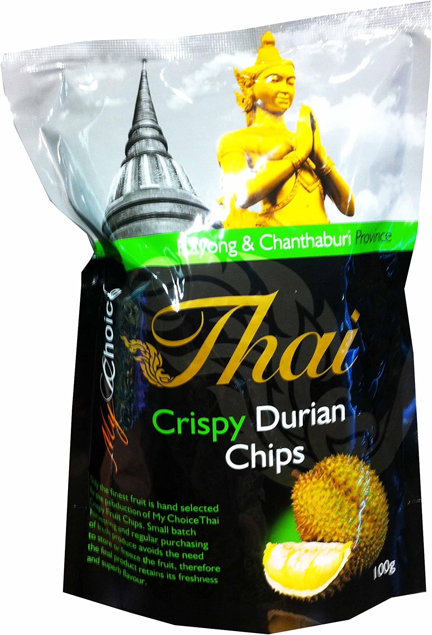 2 Packs of Crispy Durian Chips, Delicious Fruit Snack From My Choice Thai Brand, 4 or 5 Strar Otop Rating Approved. (100 G/ Pack)