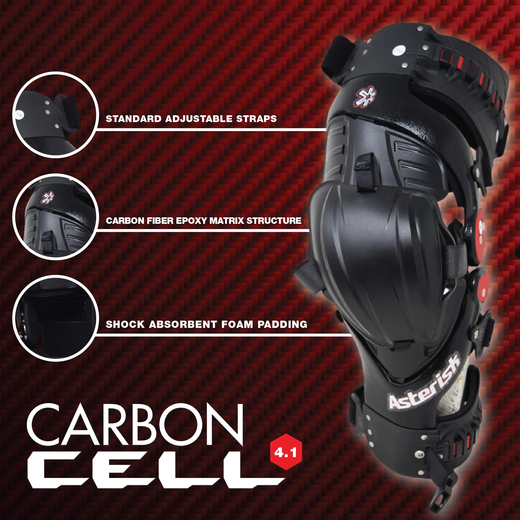 Asterisk Ultra Cell 4.1 - Advanced Knee Protector Brace for Motocross, Snowboarding, Wakeboarding, Off-Roading, Football, & More - (Pair, Small)