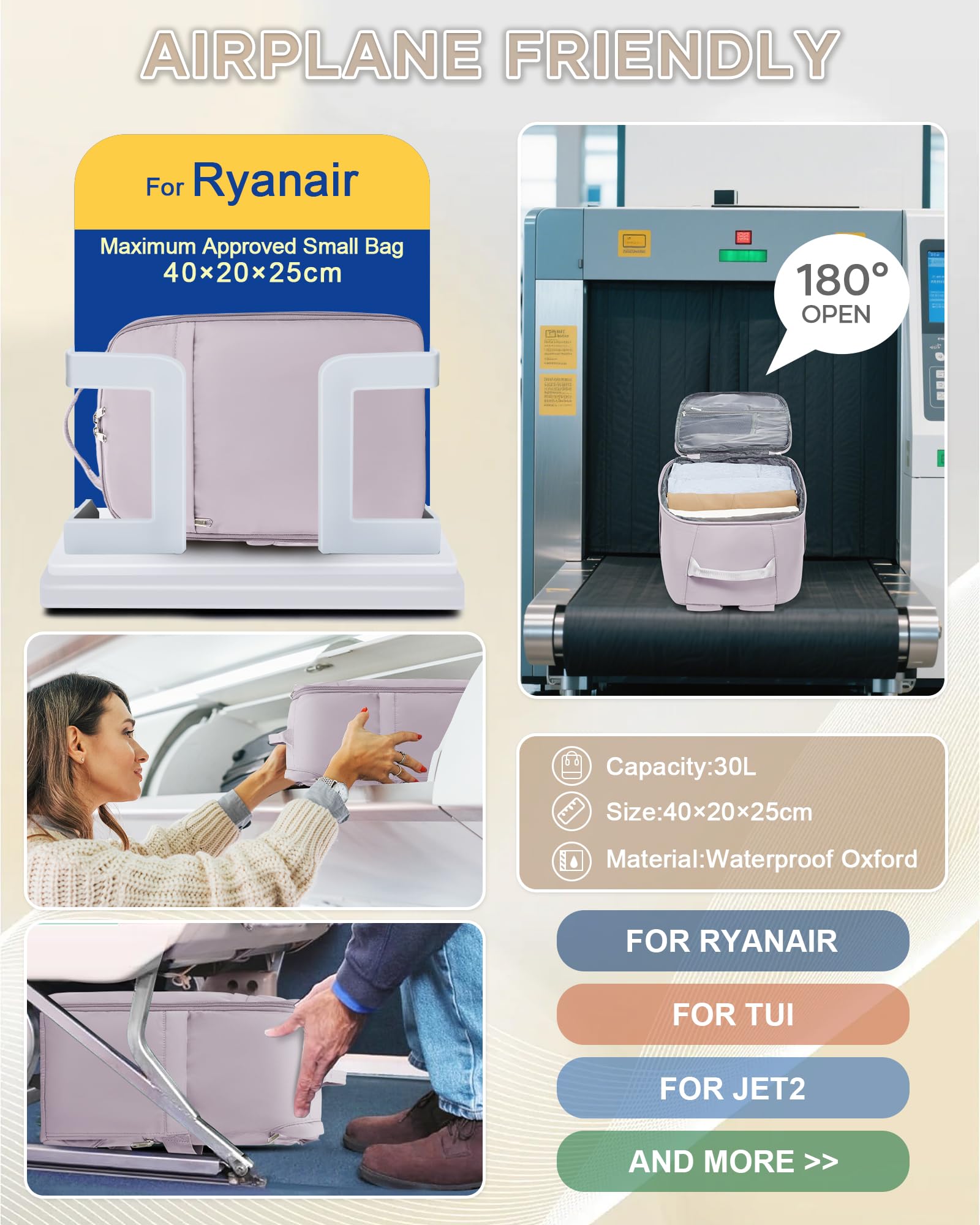 SZLX Zaino Ryanair 40x30x20 Sottovuoto con pompa Zaino da Viaggio 40x20x25 Sottovuoto Bagaglio a Mano Wizzair Donna Borse da Cabina per Easyjet 45x36x20 Uomo per Laptop 14 Pollici Impermeabile
