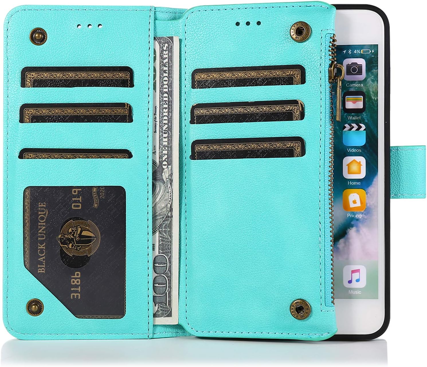 QLTYPRI Case for iPhone 7 Plus 8 Plus, Premium Leather Wallet Case Card Holder Kickstand Wrist Strap Magnetic Closure Large Capacity Zipper Purse for iPhone 7 Plus 8 Plus - Green