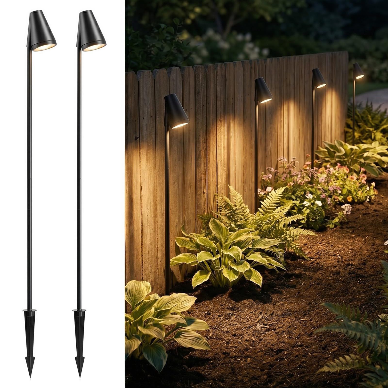 Auraglow Warm White Bulb Included Mains Powered Outdoor Garden Spike Light, Ip65 Tall Gu10 Spotlight For Paths, Driveways, Borders And Flowerbeds, Black (, 2 Pack)