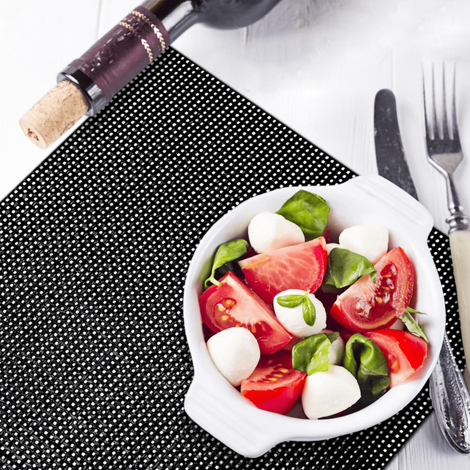 marysgift Table Mats Set of 6 Black Placemats Washable Place Mat for Table Heat Resistant Non-Slip Mat for Dining Washable Durable PVC Vinyl Woven 17.7"X11.8" (Black D) - Image 4