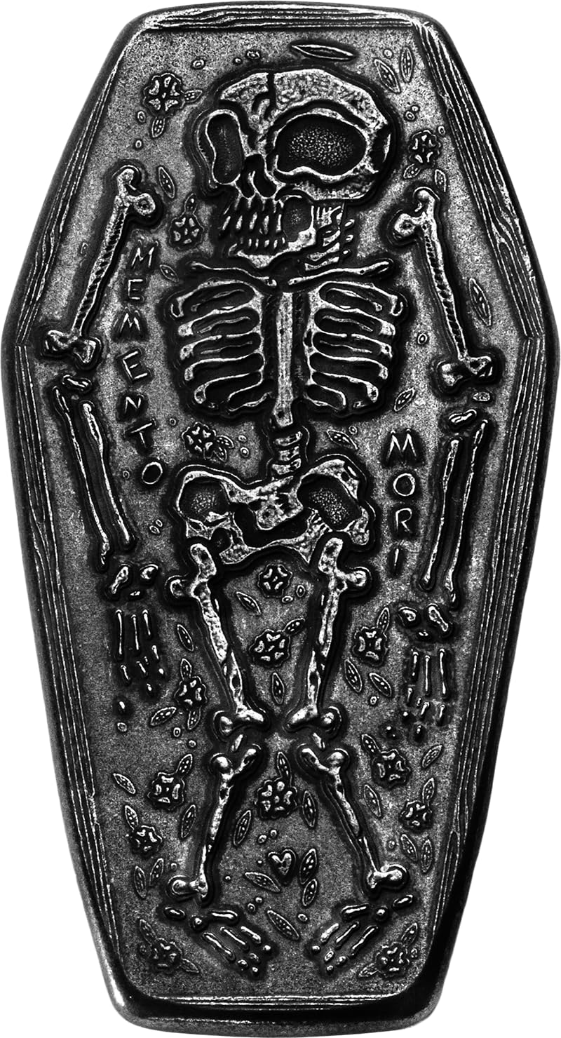 Coffin Memento Mori Memento Vivere in Blackened Copper, 5.13cm x 2.64cm