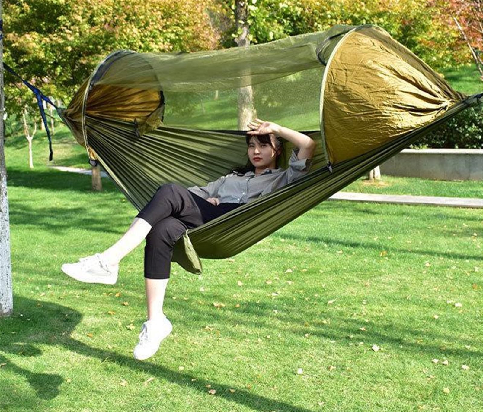 Hamak Ultralekki, Hammock 260x140cm Przenośne Pojedyncze Podwójne Hamaki Do Pieszych Wędrówek Na Świeżym Powietrzu Podróże Z Plecakiem 210T Nylonowa Huśtawka Hamakowa na Kemping, na Zewnątrz(A)