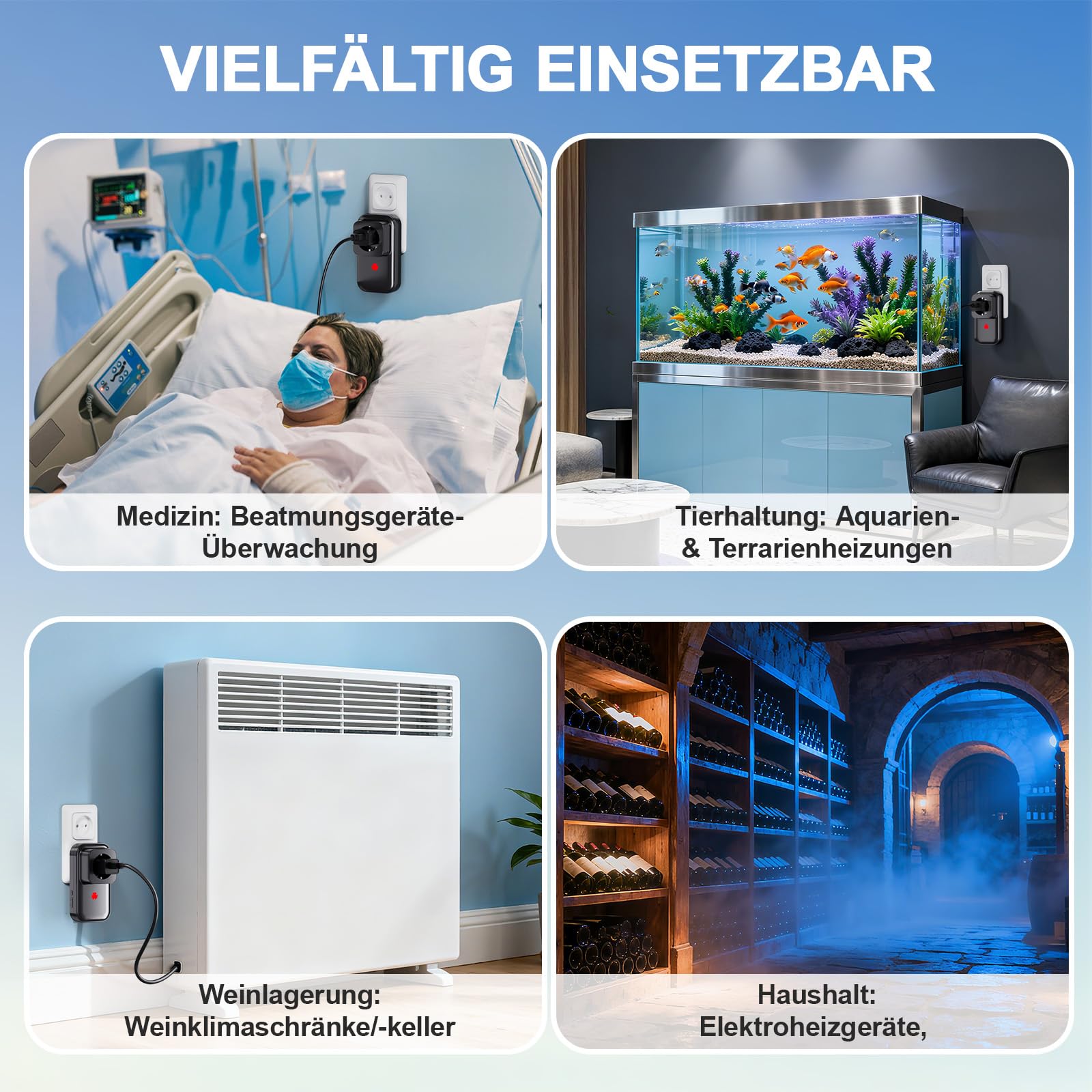 Stromausfallmelder WLAN Stromausfallalarm melder mit LED Anzeige, 0-110db Stromausfallmelder bei Stromausfall für Kühlschränke, Gefriertruhen, Aquarien Wireless Doorbell (Schwarz-1 Packung)