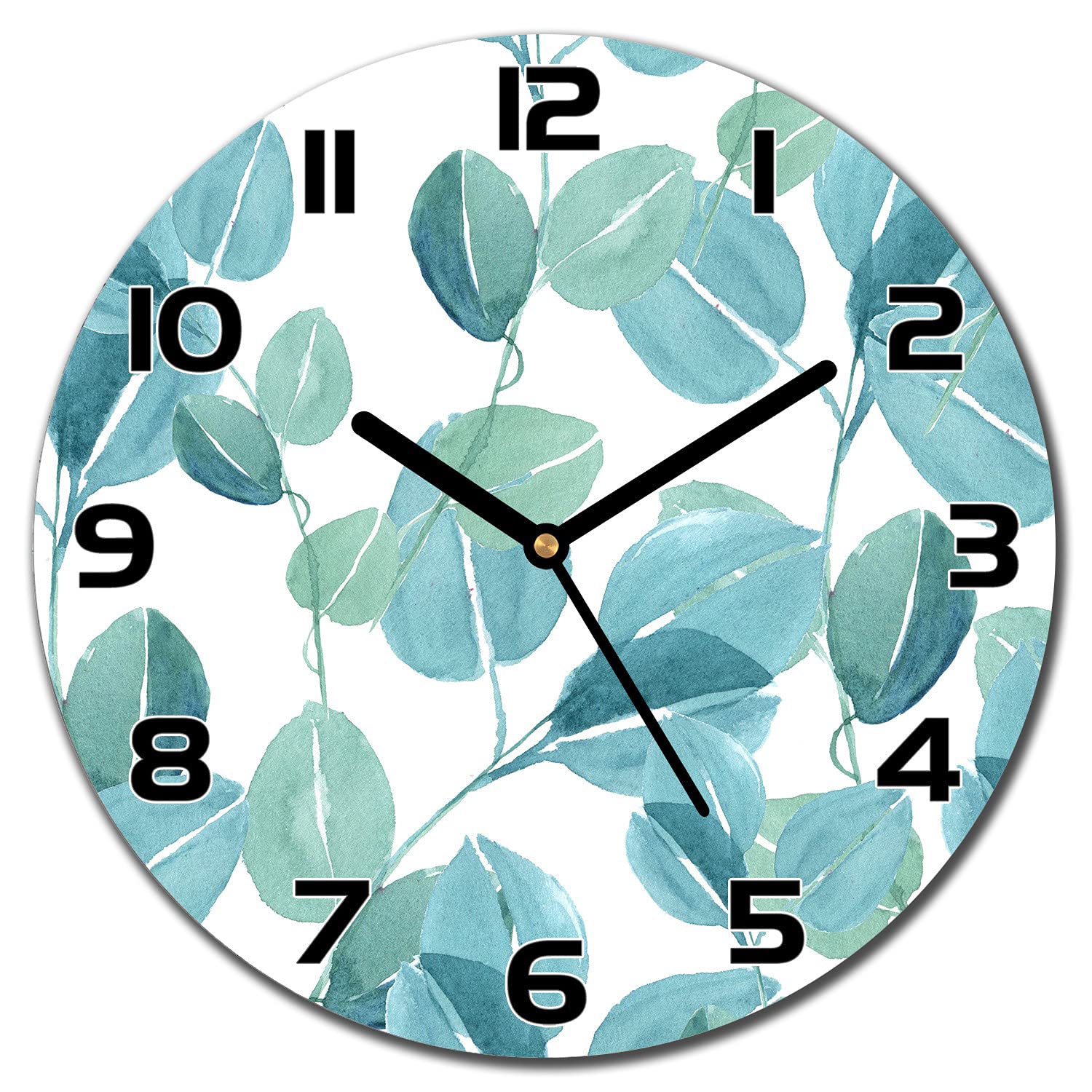 Horloge en verre aiguilles noires lisible et durable eucalyptus