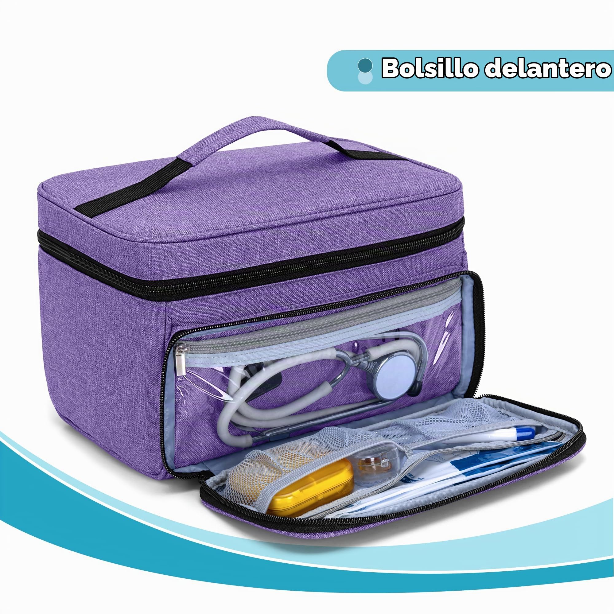 Luxja Bolsa de Medicina con 2 Bolsas Transparentes Desmontables, para Emergencias y Viaje, Púrpura