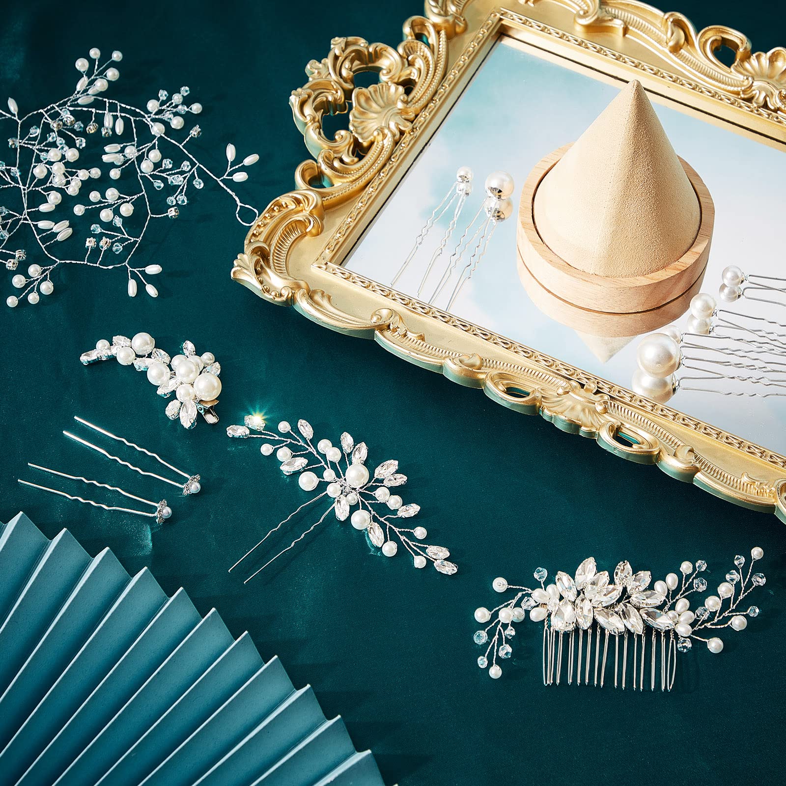 44 pezzi pettine per capelli da sposa, perle finte, accessori per capelli da sposa, fermagli laterali per capelli a forma di U, con strass, per sposa, damigella d'onore (stile fresco)