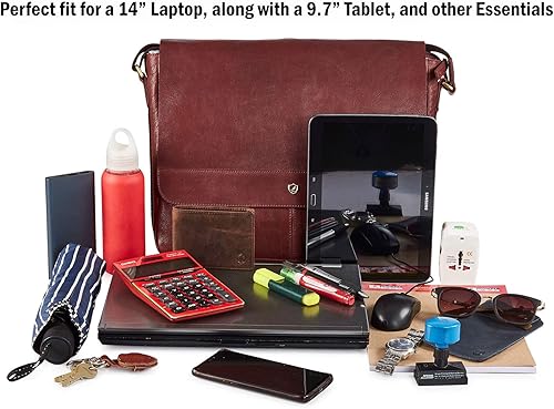 Miniatura 6 de Bolso de cuero real para computadora portátil, para hombres y mujeres, estilo vintage, estilo mensajero, bolso de hombro