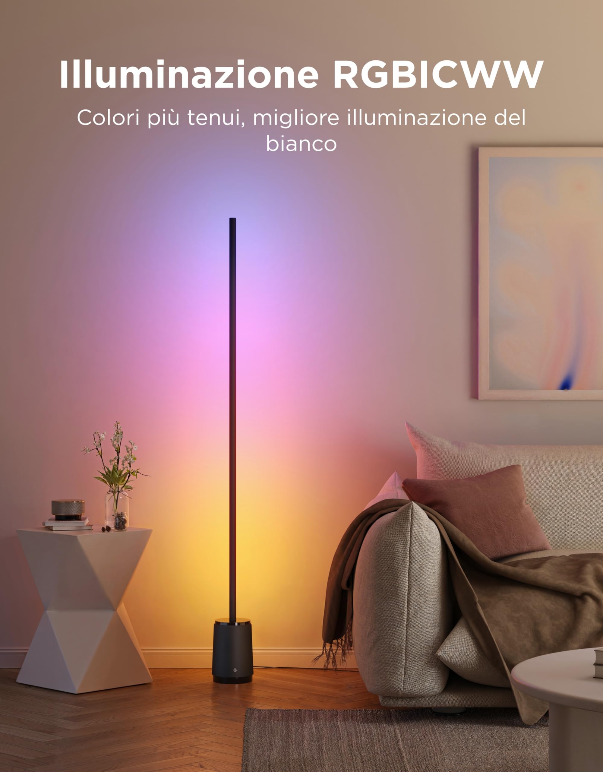 Govee Lampada da Terra 3 Lite RGBICWW, 1400lm Lampada da Terra Salotto e Camera da Letto, 152cm Piantana Moderna con Sincronizzazione Musicale, 105+ Scene, Compatibile con Alexa Matter, Nero