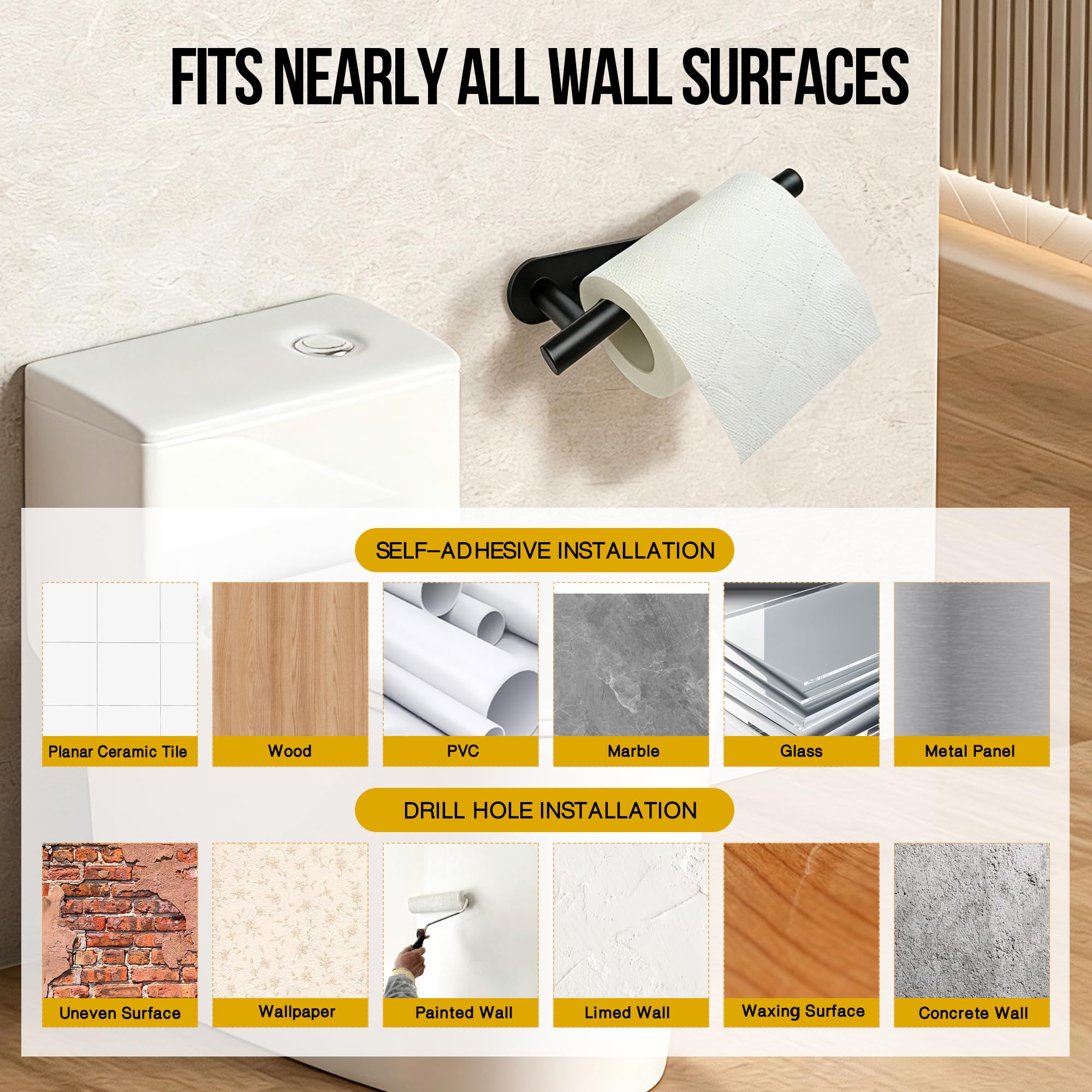 Self Adhesive or Screw in Black Toilet Paper Holder Wall Mount for Bathroom — Amazon image 7