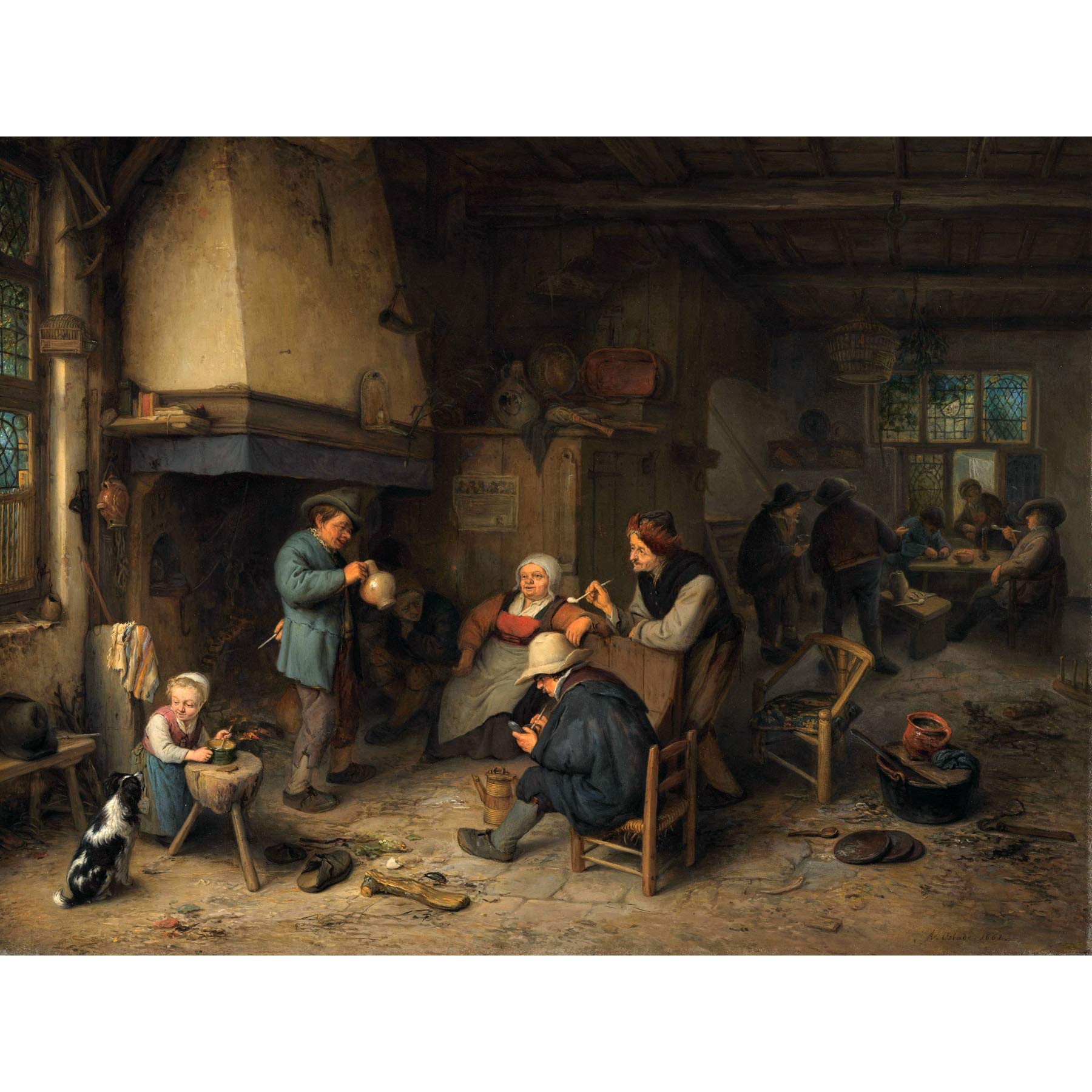 Artery8 Adriaen Van Ostade Peasants Interior Painting Premium Wall Art Canvas Print 18X24 Inch