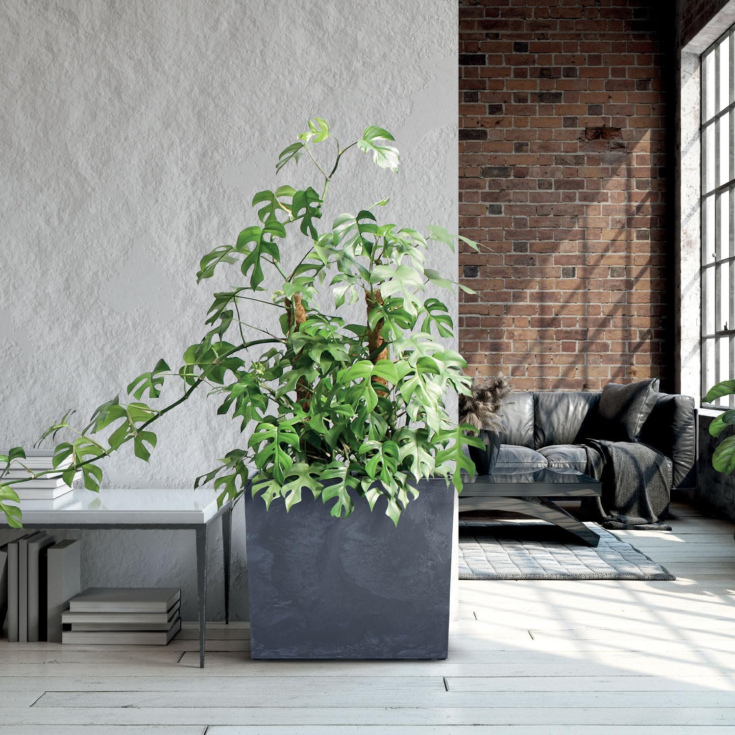 IMJ-Global - Macetas Decorativas Interior Exterior Efecto Concreto (58x18x 49,8 cm - 44 litros) Maceteros Jardineras Exterior Maceta Plastico, Macetero con un Diseño Moderno para Plantas
